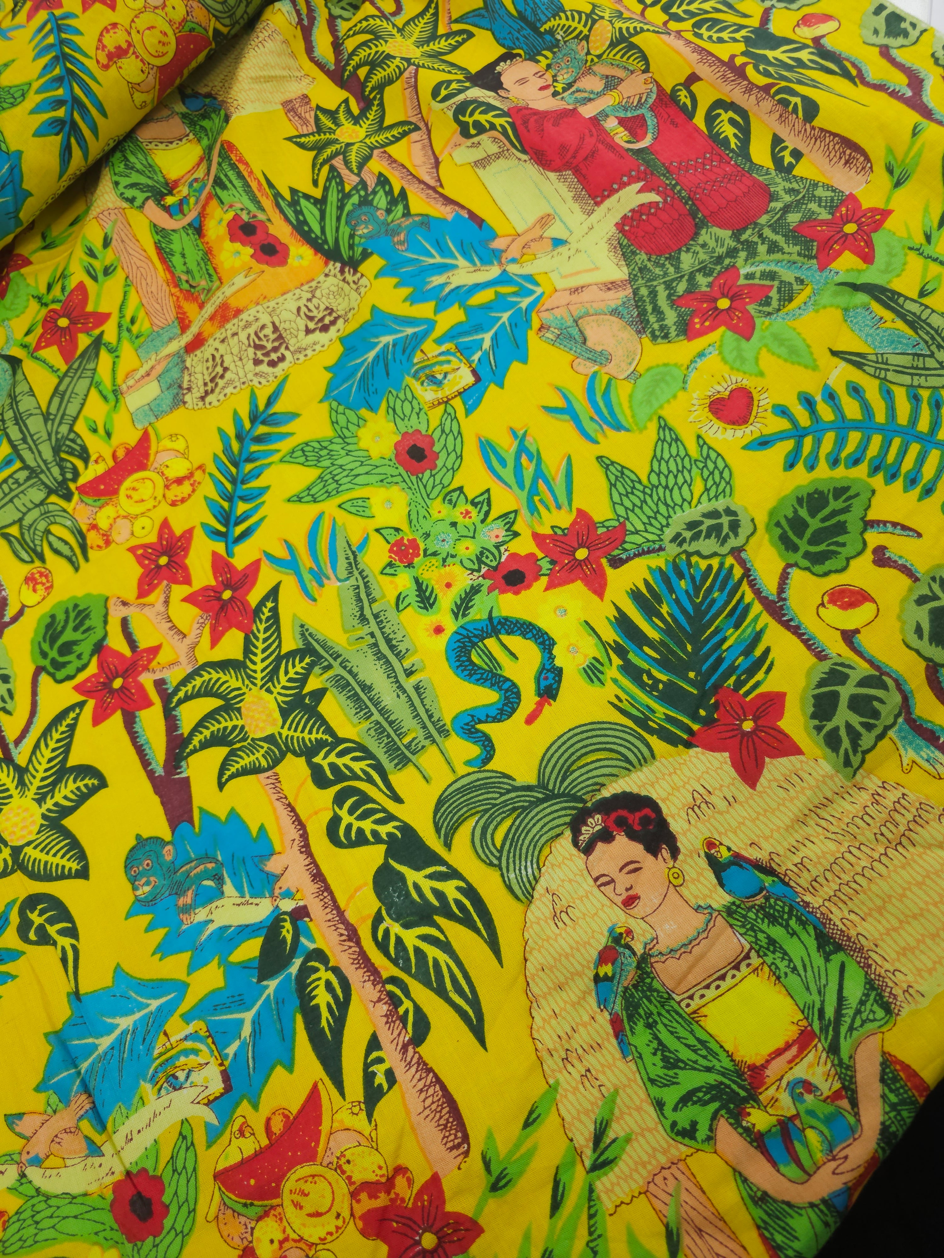 Yellow Frida Kahlo Block Print Cotton