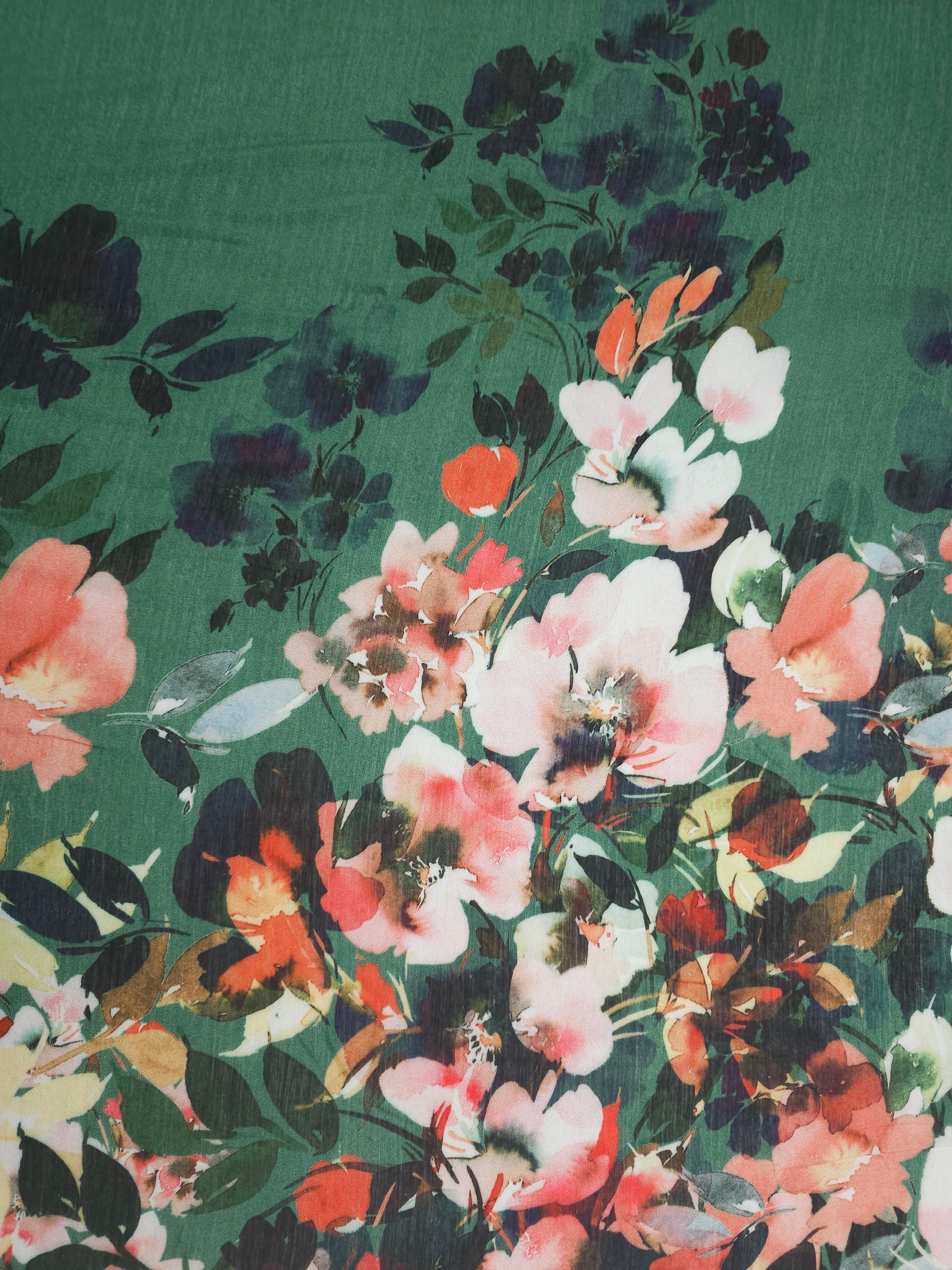 Green Double Floral Border Viscose Voile