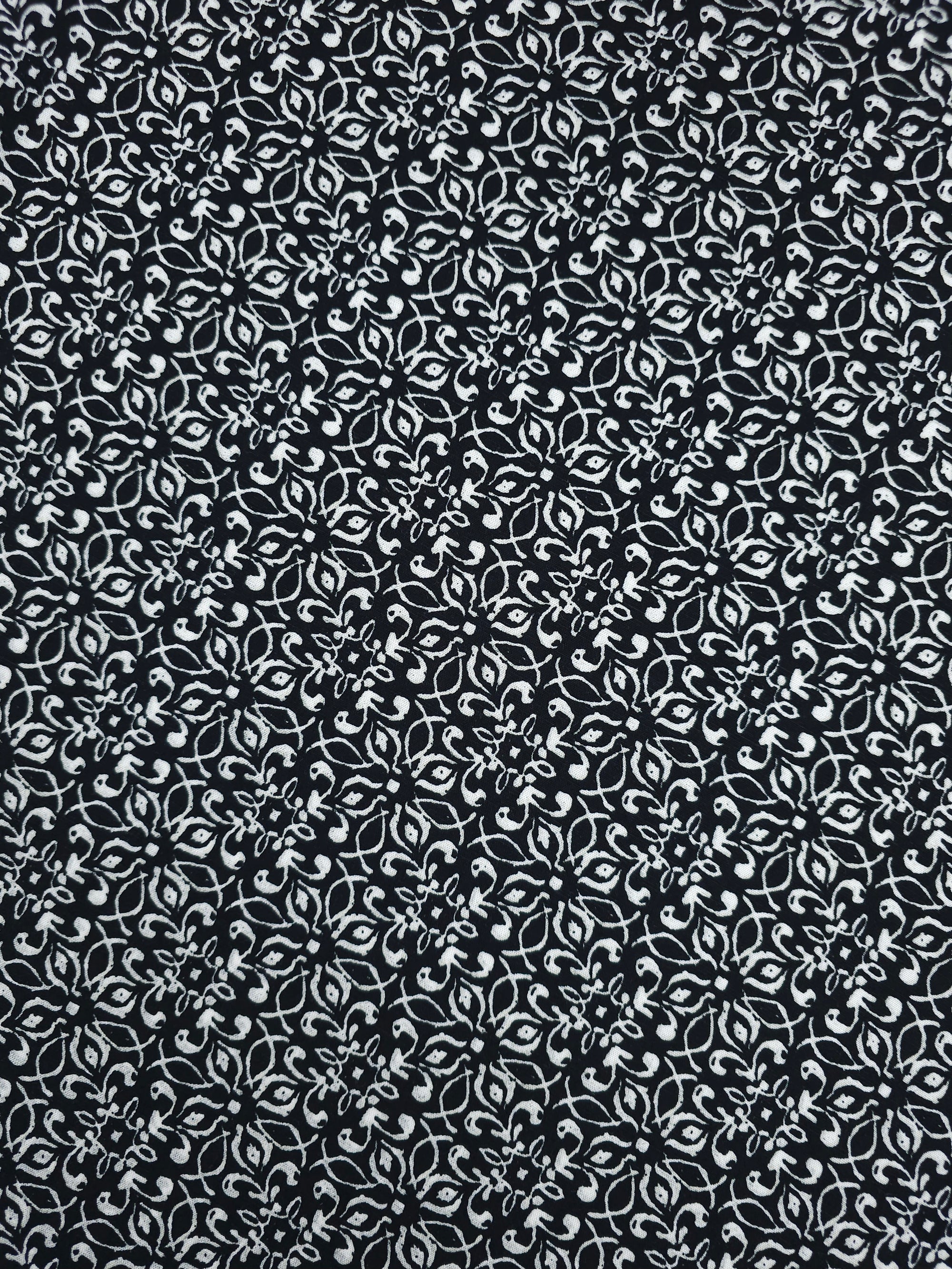 Black/White Damask Spiral Floral Viscose Cotton
