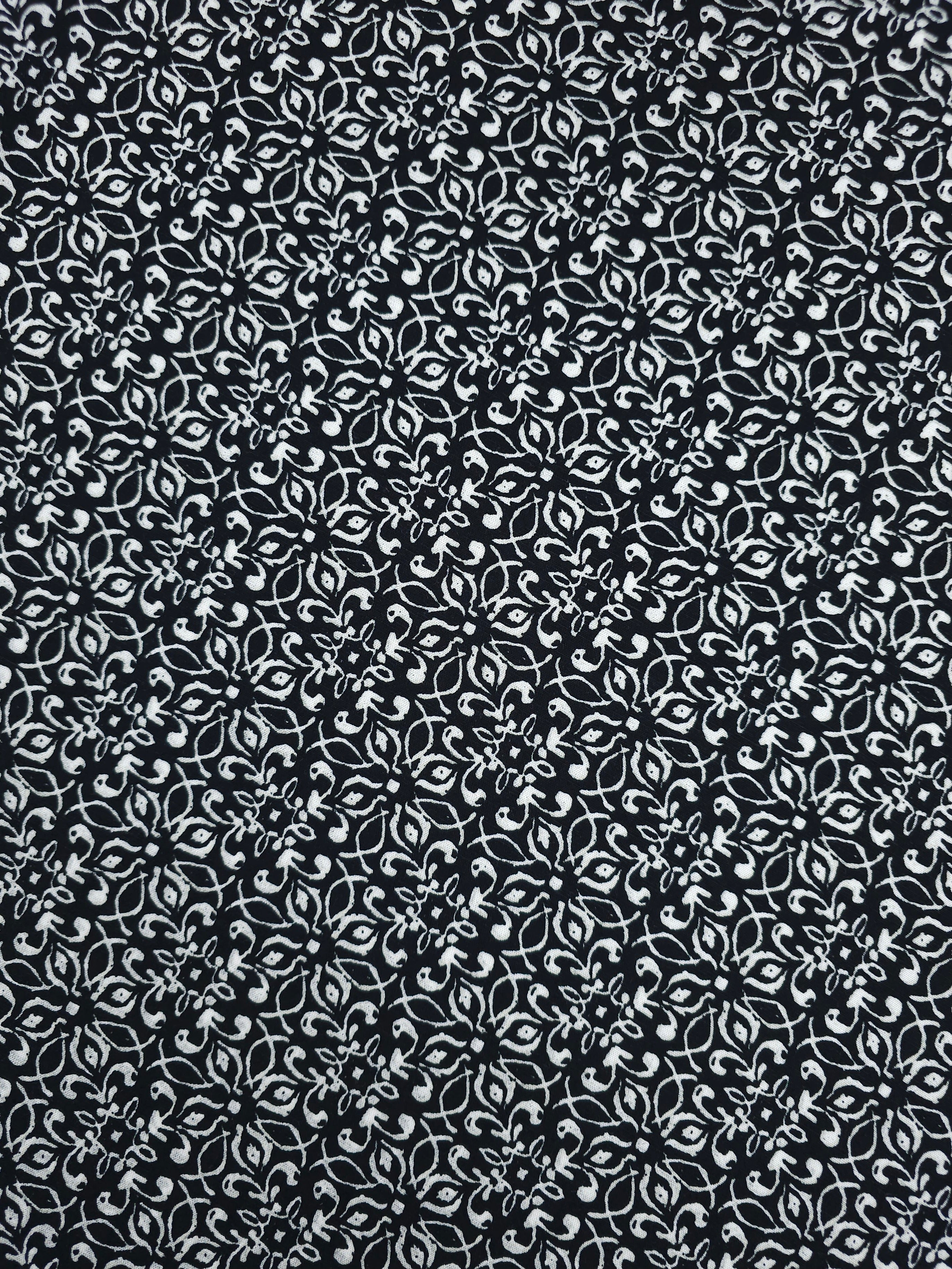 Black/White Damask Spiral Floral Viscose Cotton