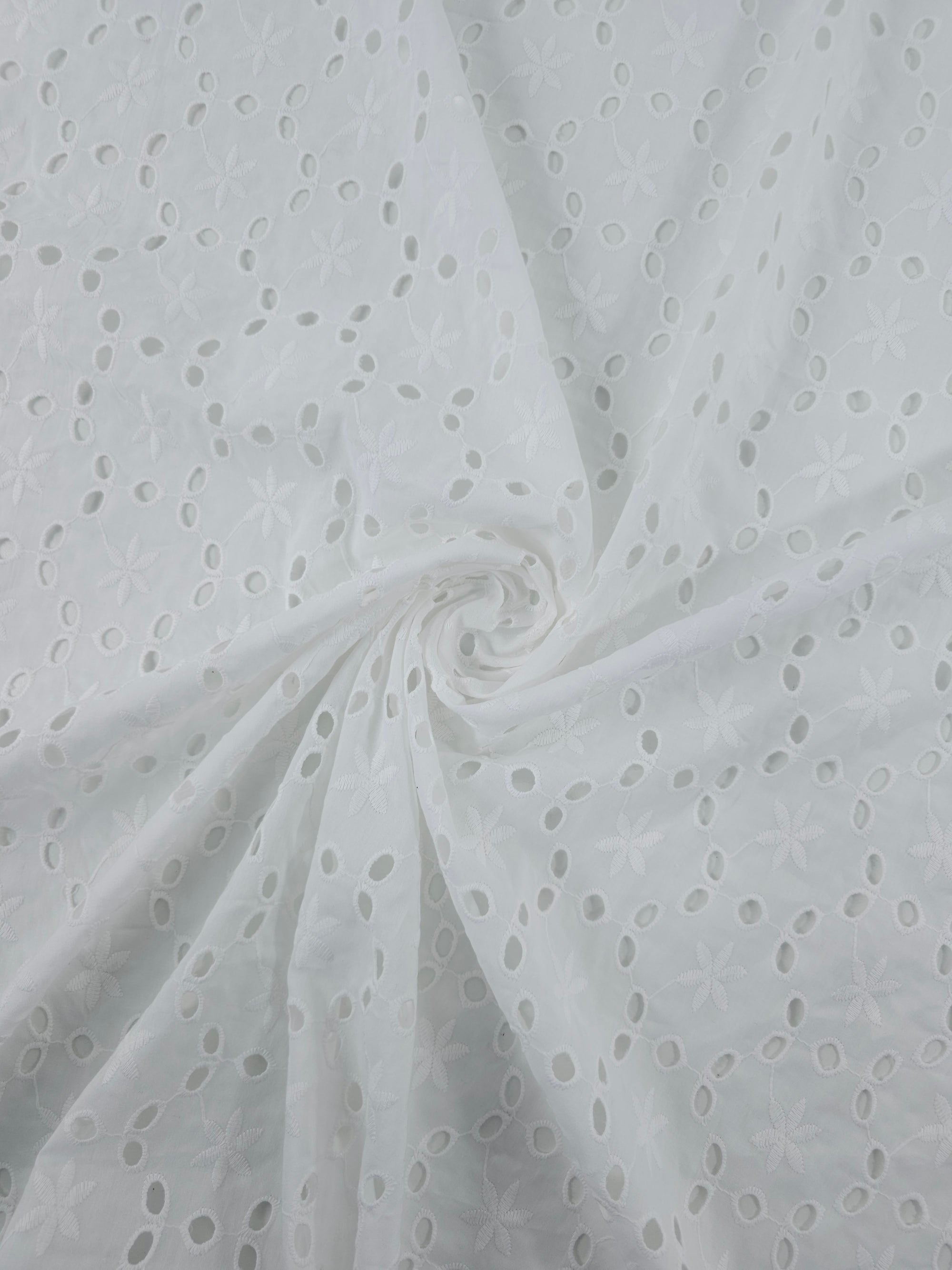 White Star Flower Loop Cambric Cotton Broderie Anglaise