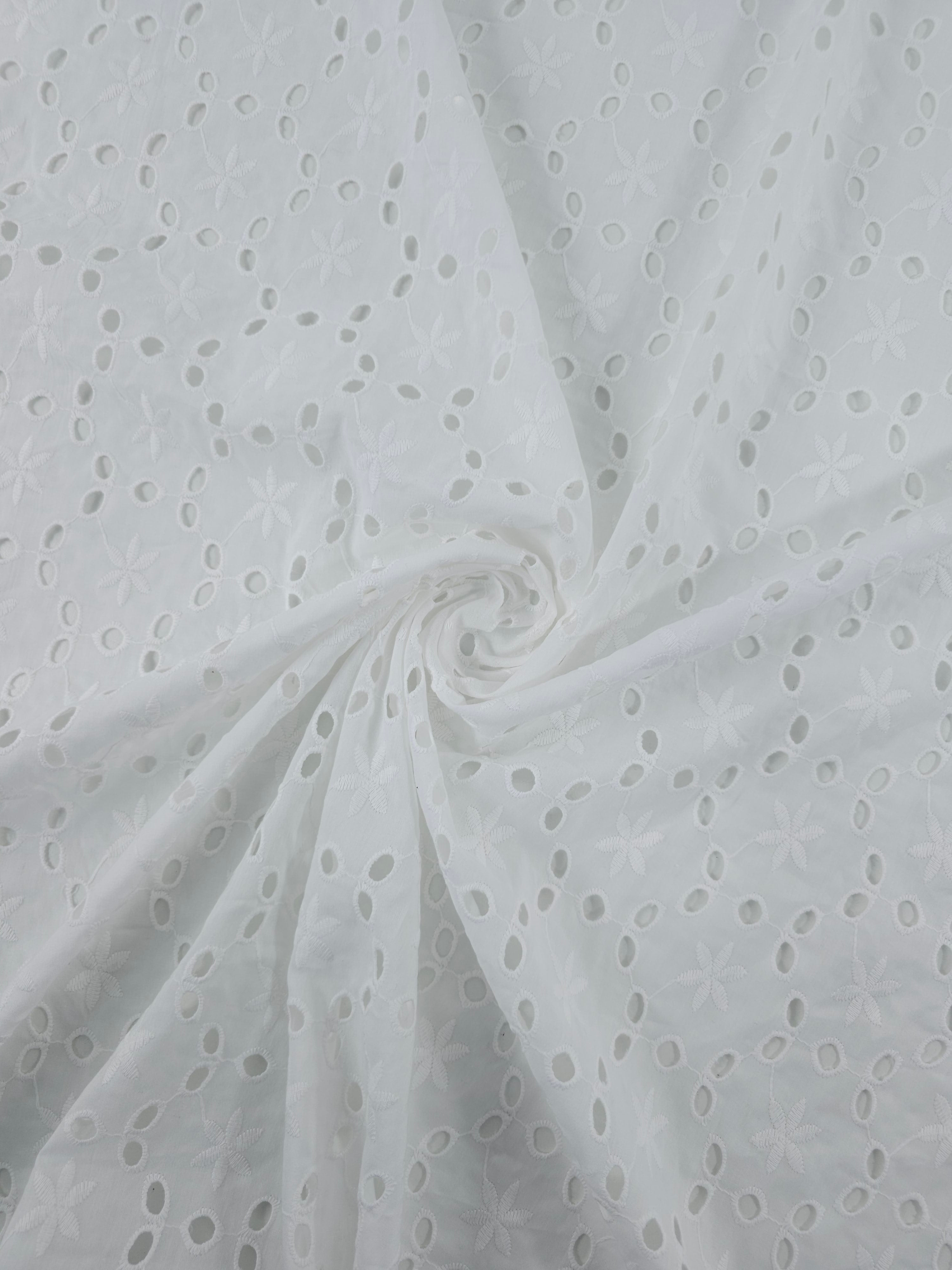 White Star Flower Loop Cambric Cotton Broderie Anglaise