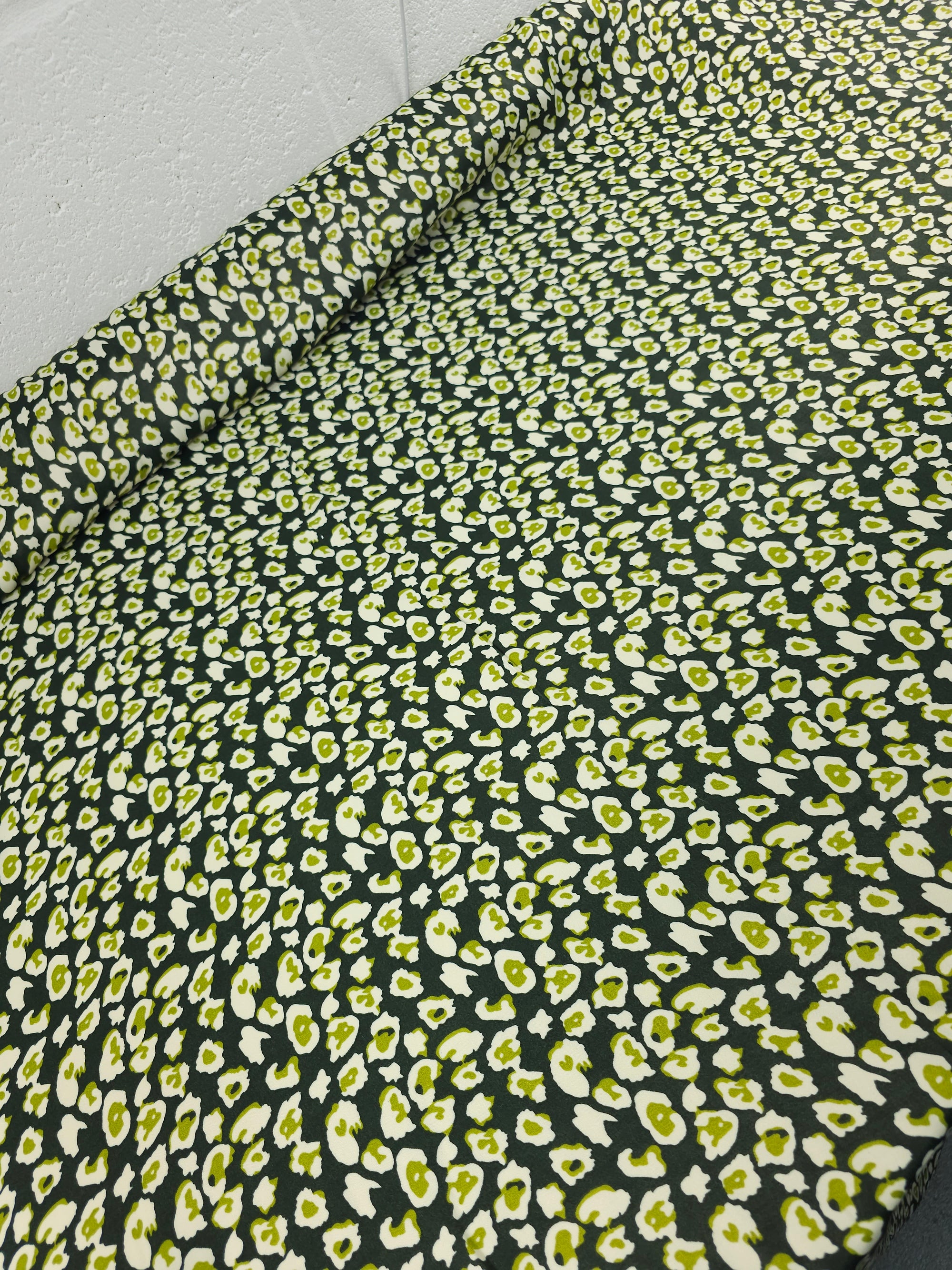 Forest Green/Lime Abstract Leopard Viscose Satin