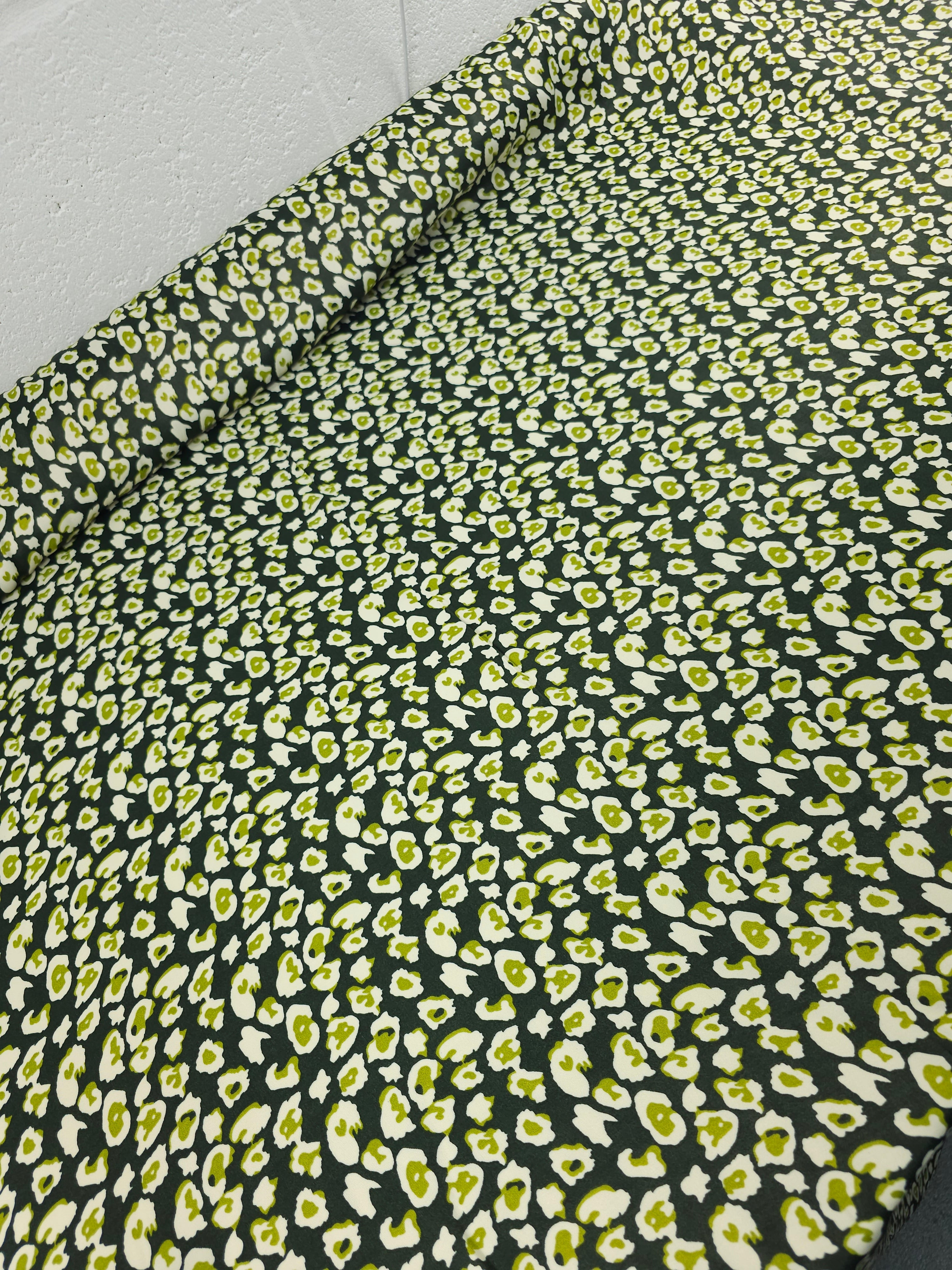 Forest Green/Lime Abstract Leopard Viscose Satin