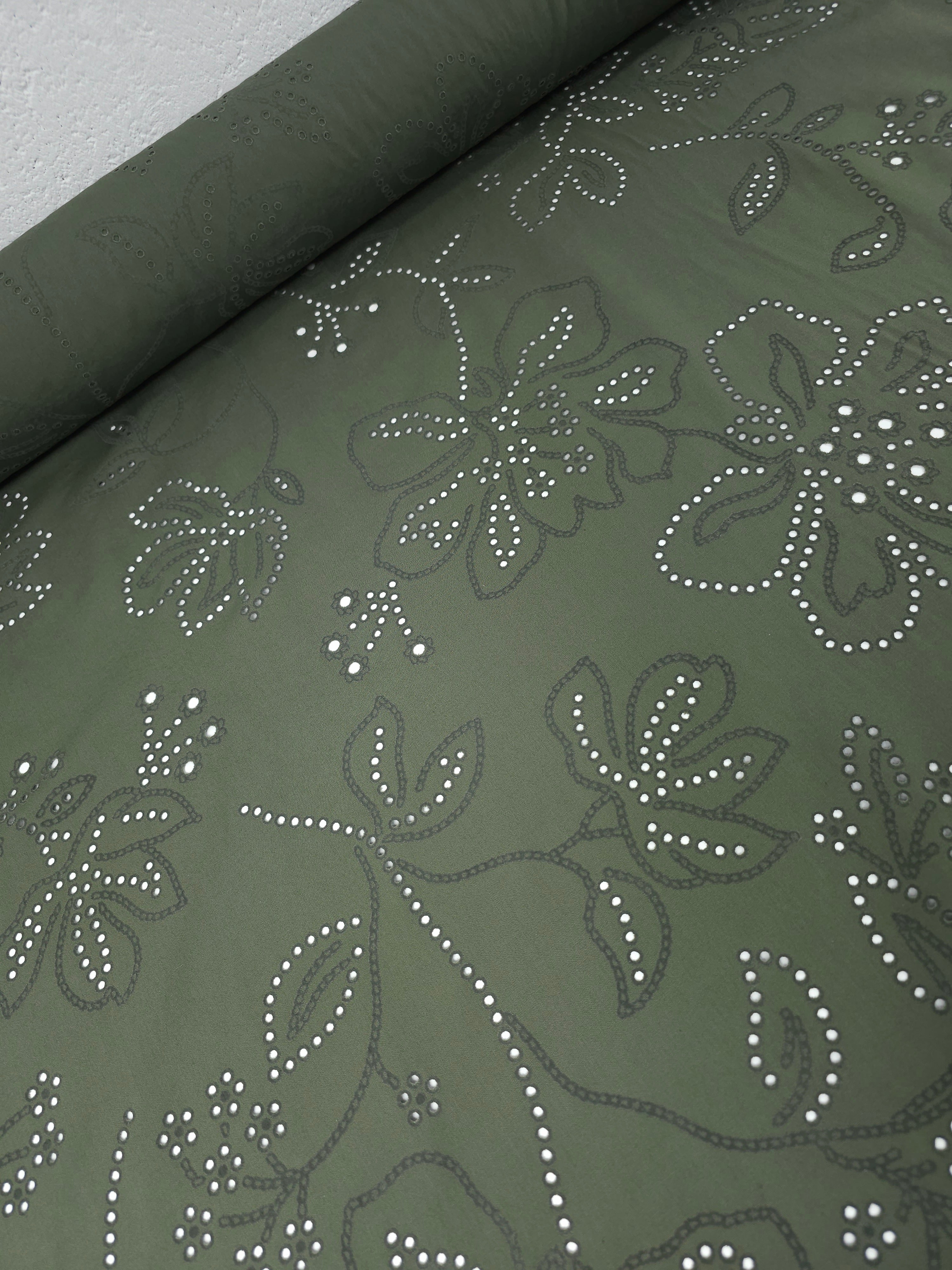 *PRE ORDER* Khaki Floral Laser Cut Cotton