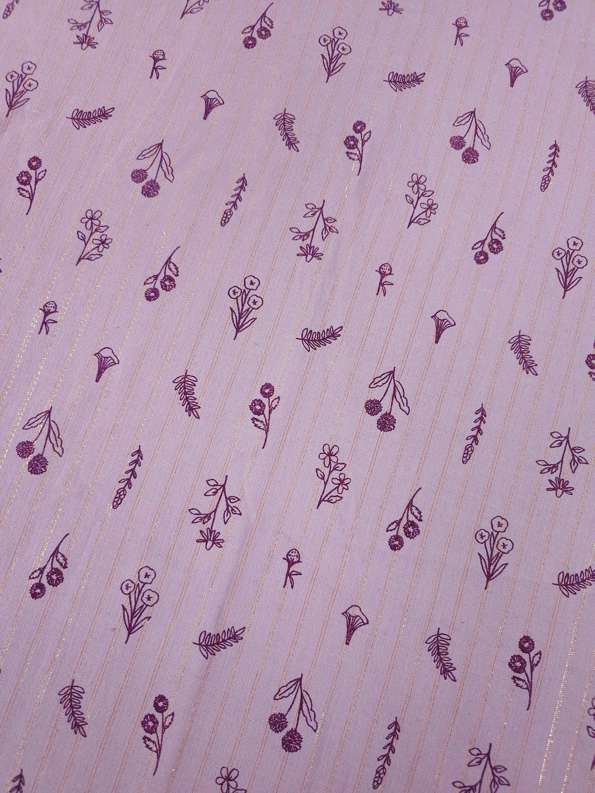 Warm Lilac Floating Flower Gold Lurex Double Gauze