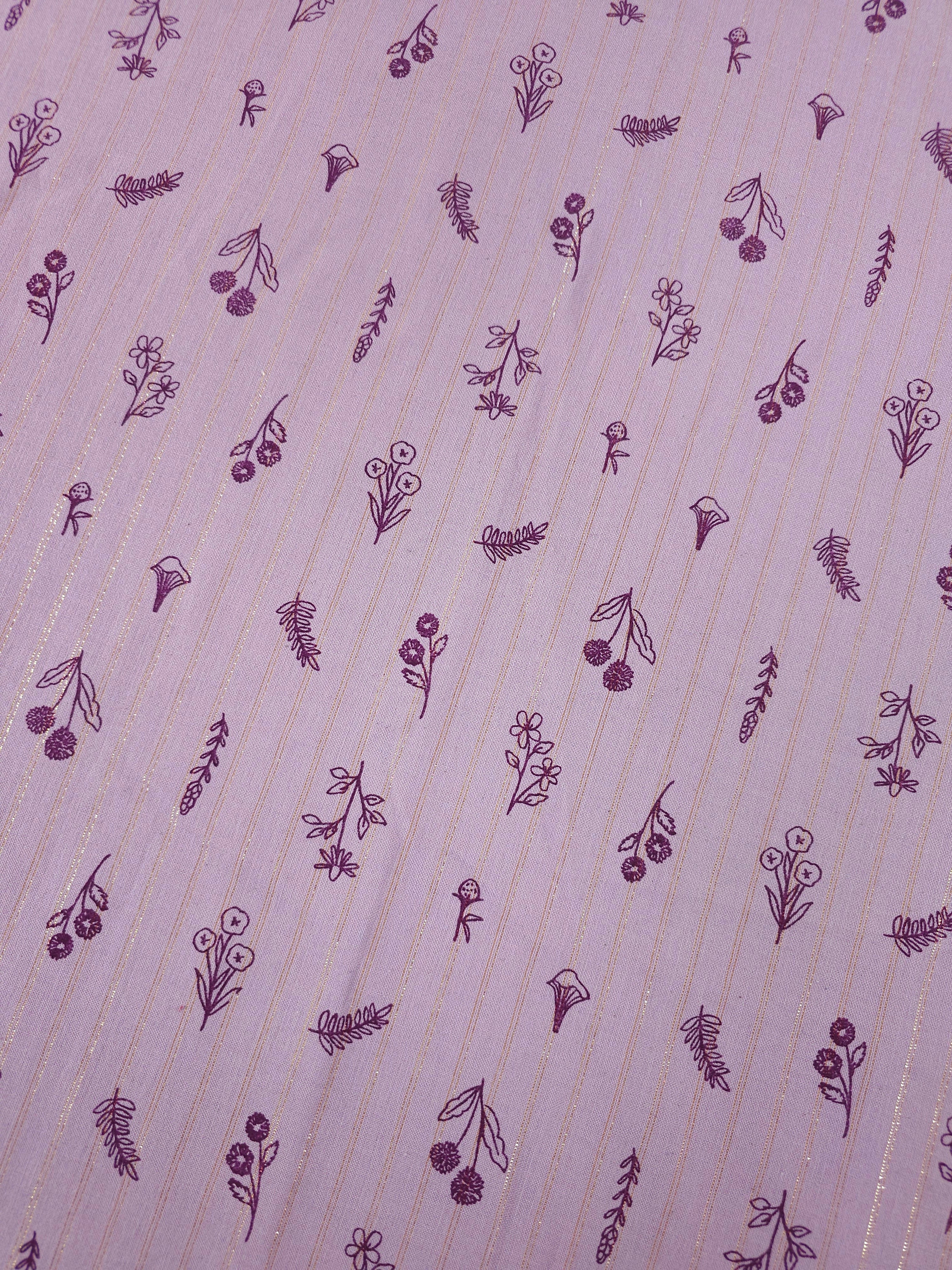 Warm Lilac Floating Flower Gold Lurex Double Gauze