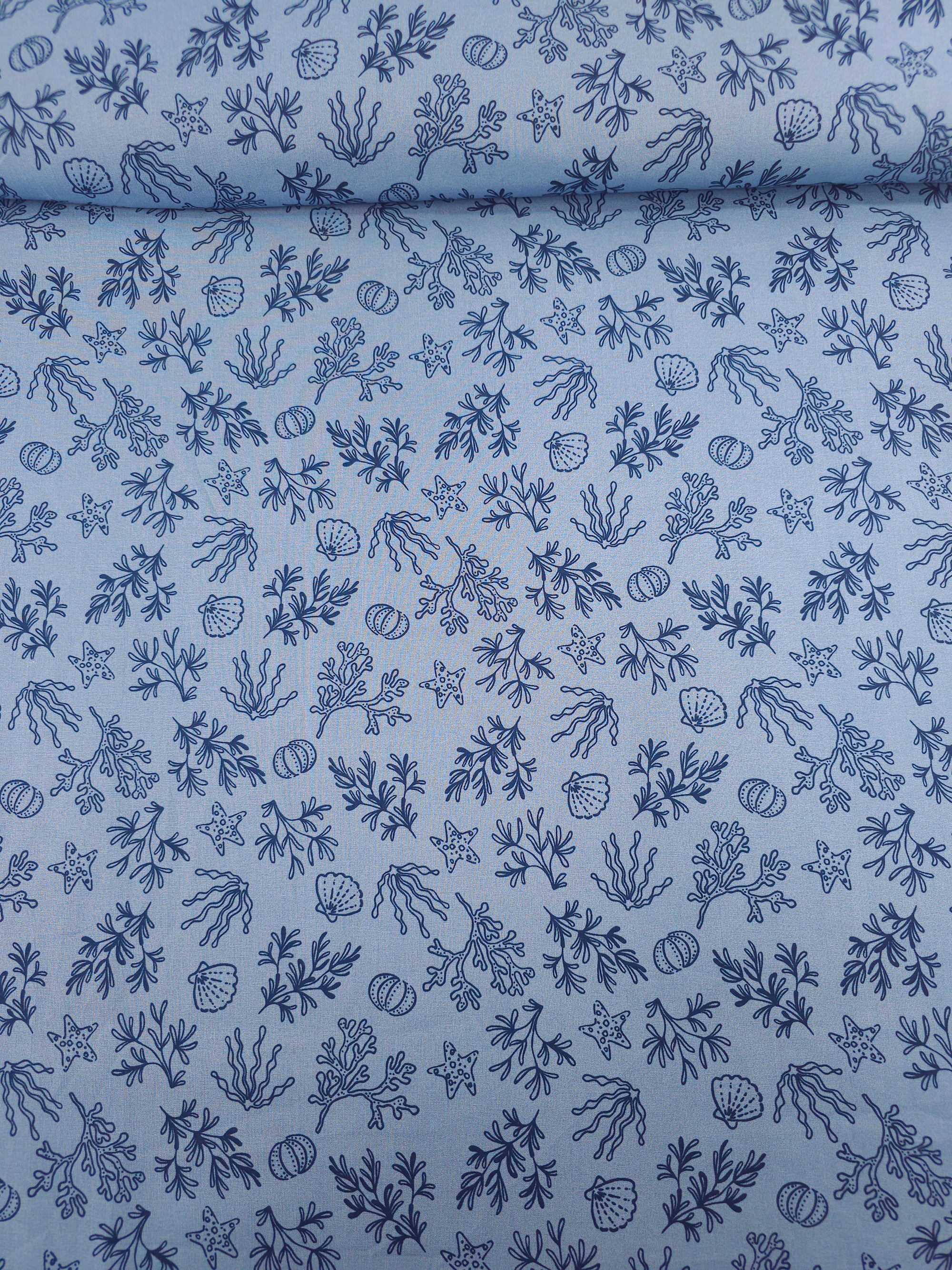 Powder Blue/Navy Coral Shell Lightweight Cotton 60"