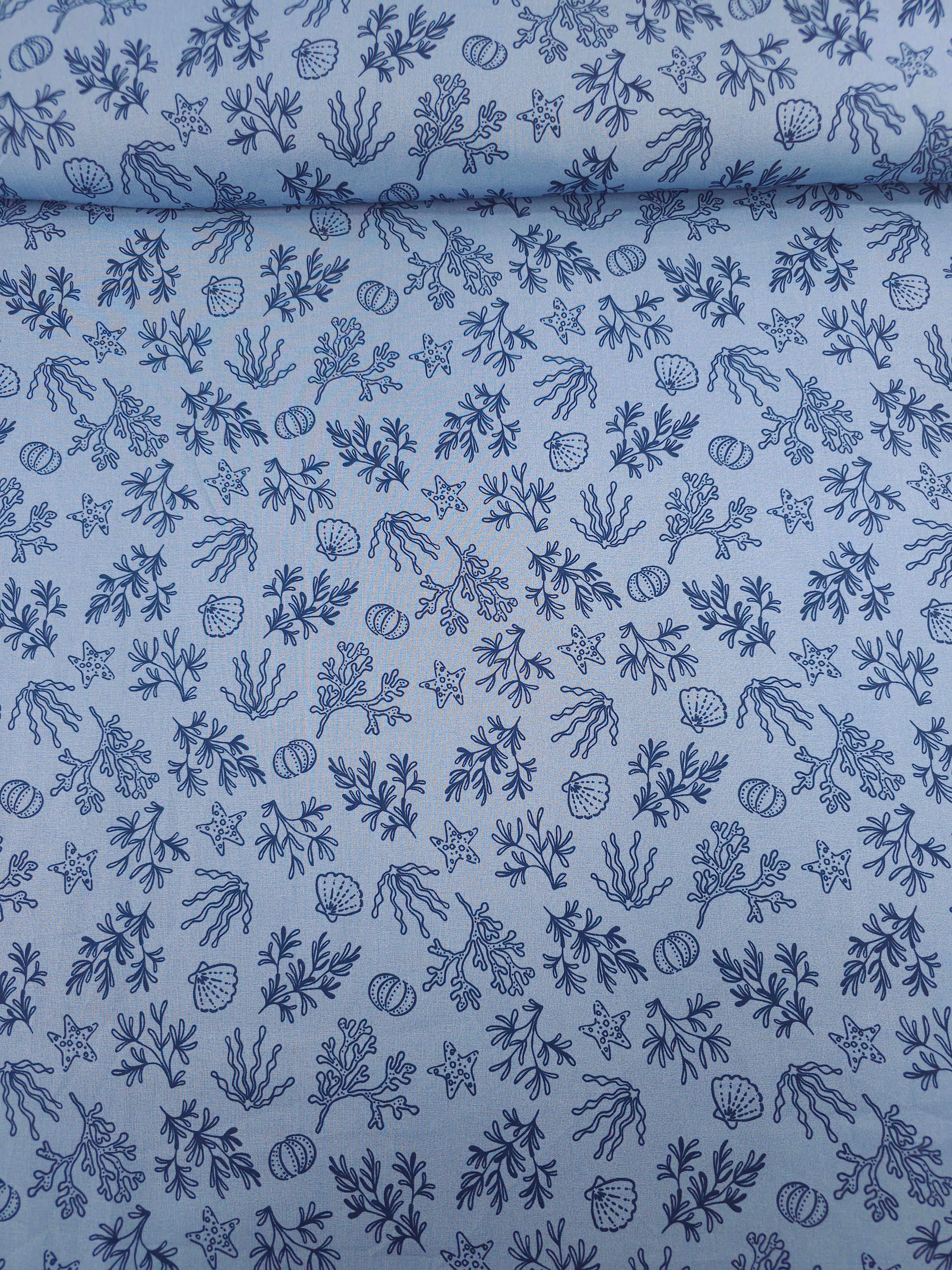 Powder Blue/Navy Coral Shell Lightweight Cotton 60"