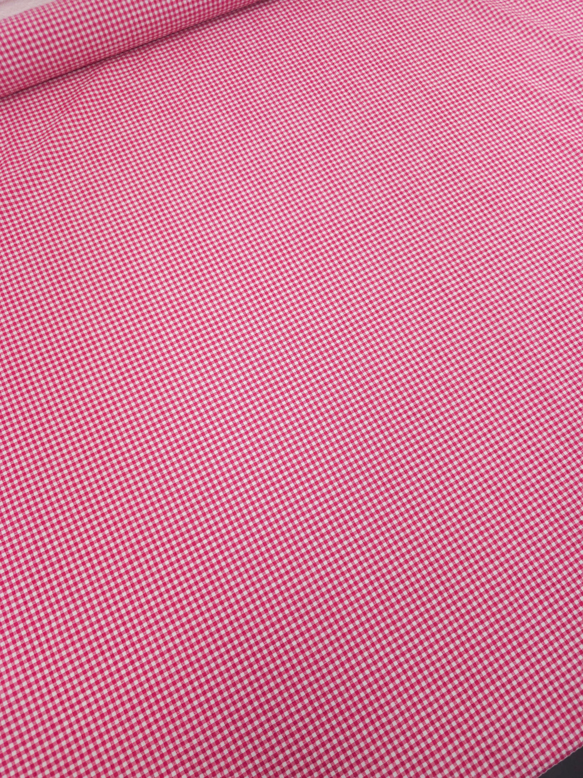 Hot Pink Mini Crinkle Gingham Poly Cotton