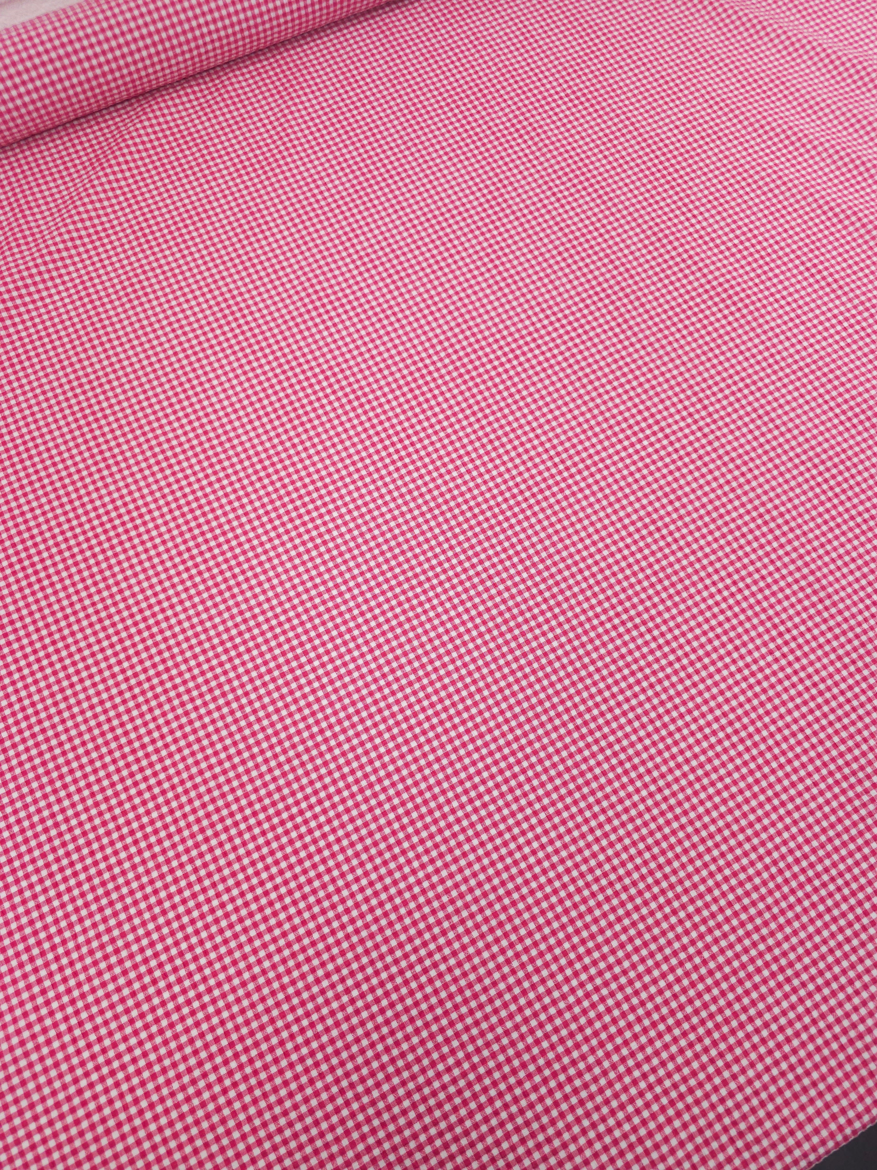 Hot Pink Mini Crinkle Gingham Poly Cotton