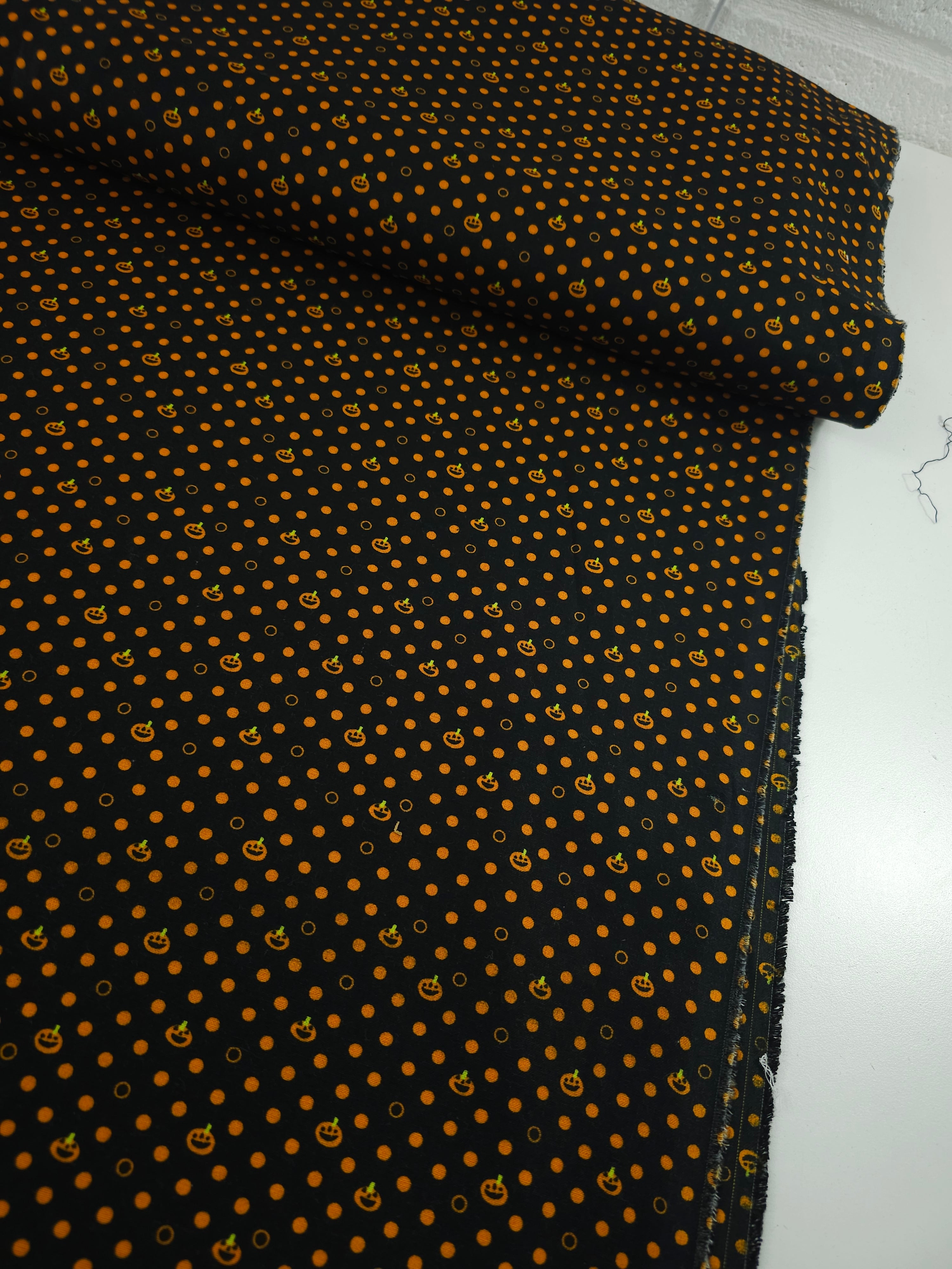 Orange/Black Mini Pumpkin Polka Dot 100% Cotton