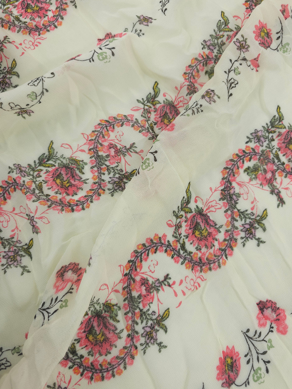 Pink/Ivory Flower Trails Viscose Georgette