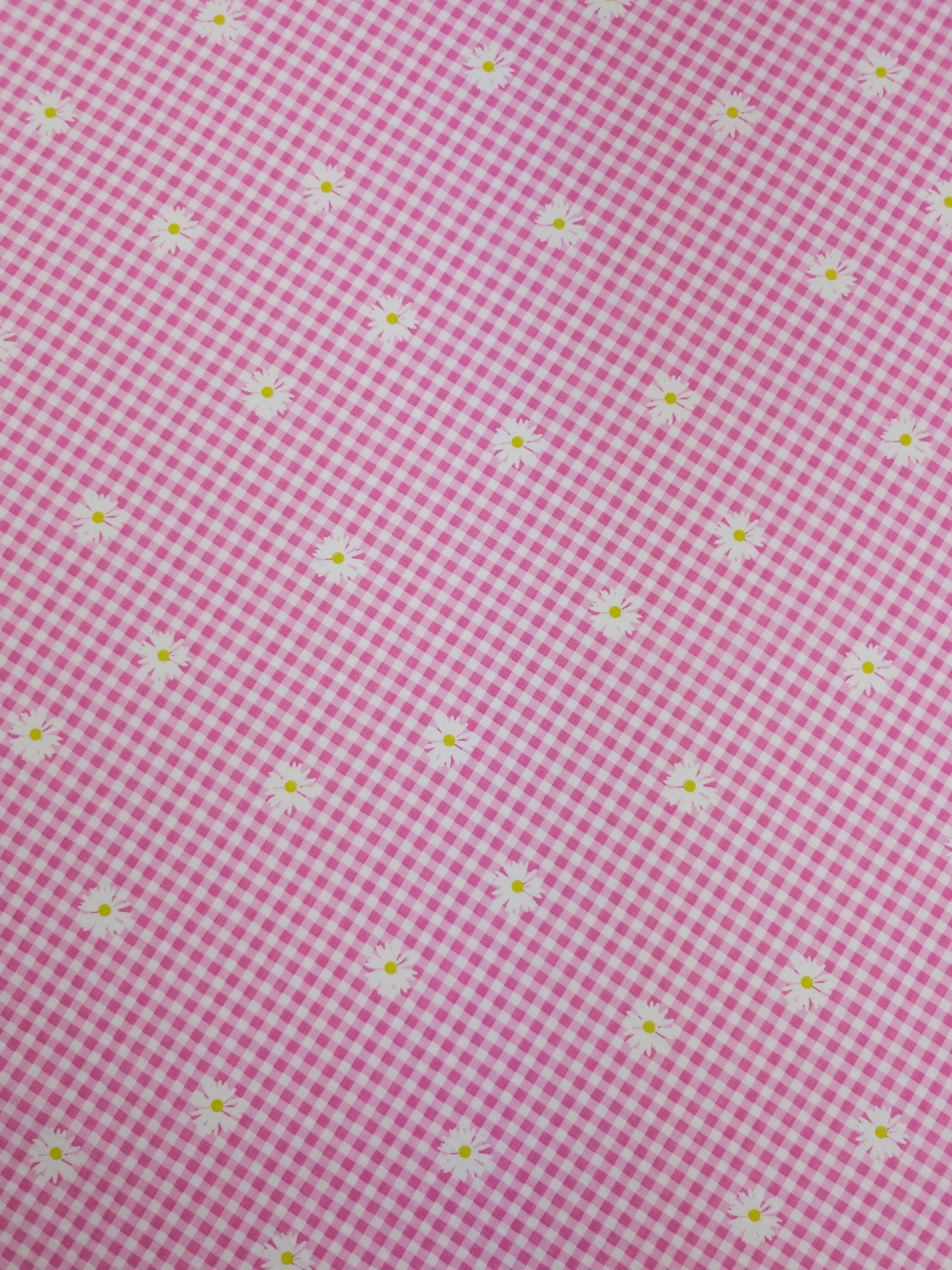 Pink Daisy Gingham Lightweight Cotton