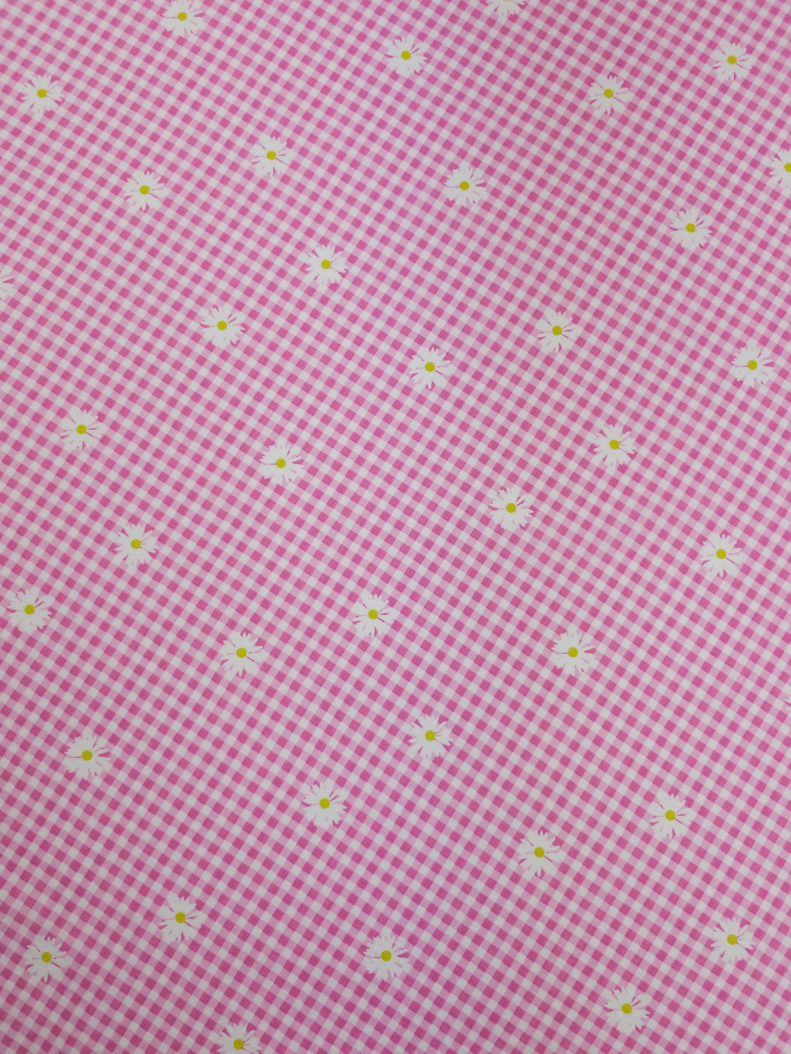 Pink Daisy Gingham Lightweight Cotton