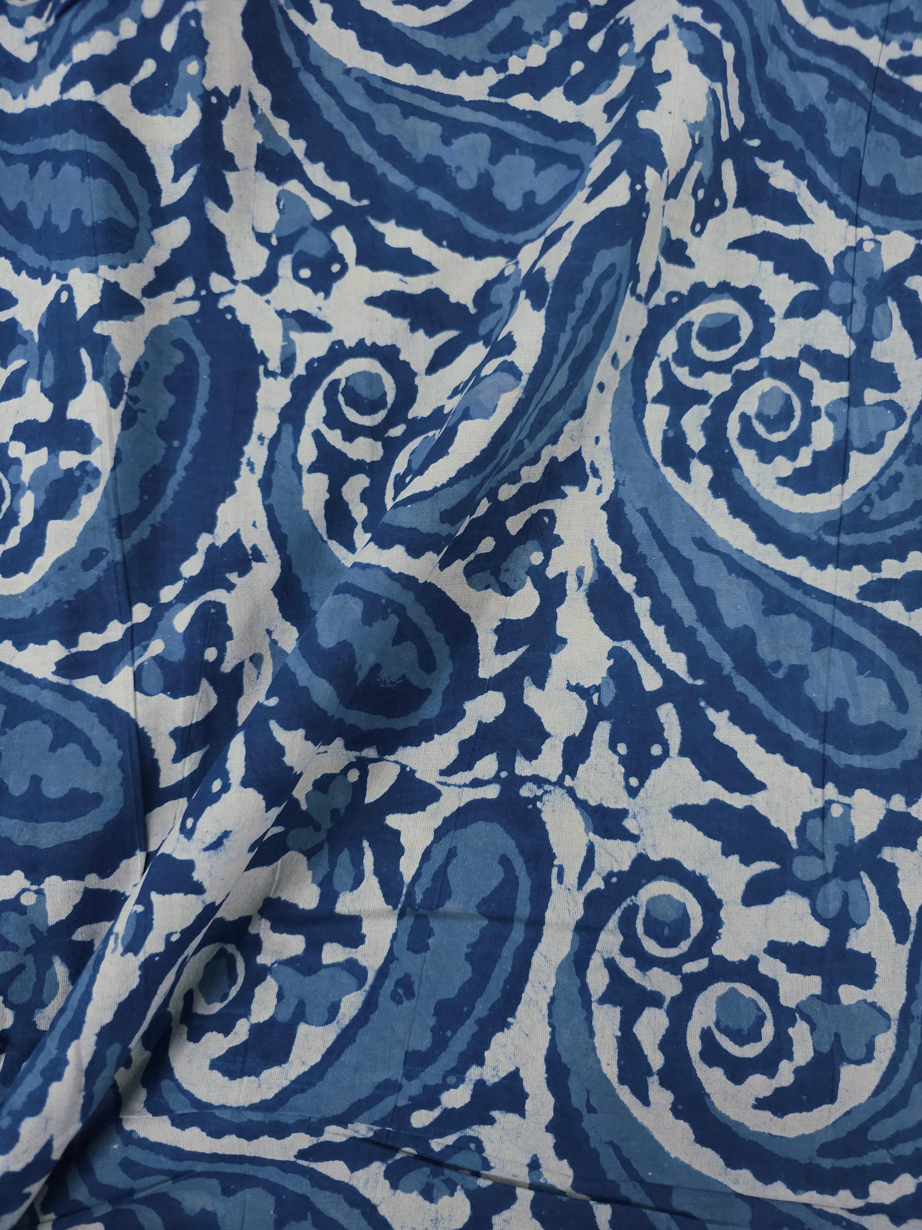Blue Abstract Paisley Block Print Cotton