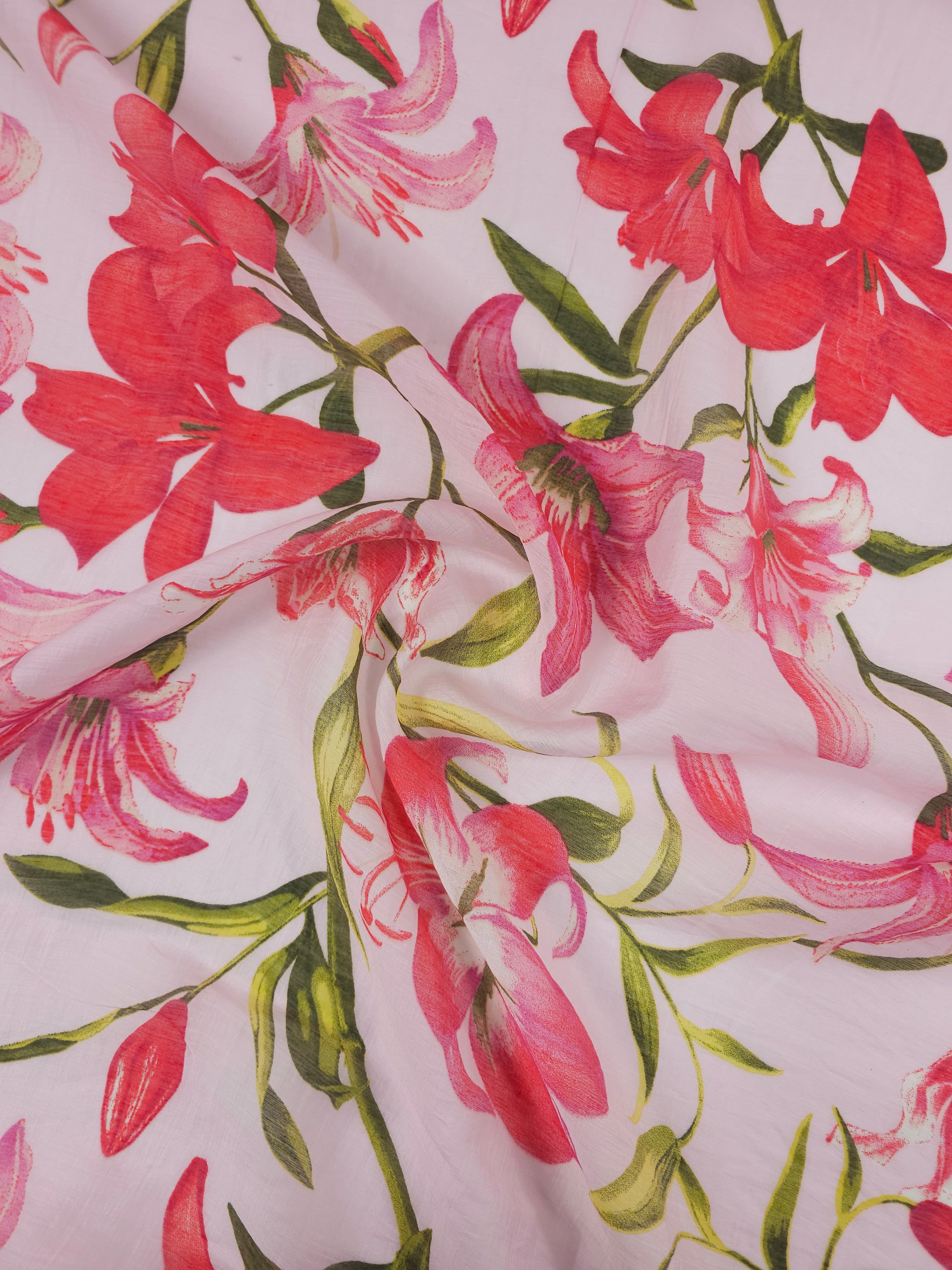 Pink Lilie Floral Voile