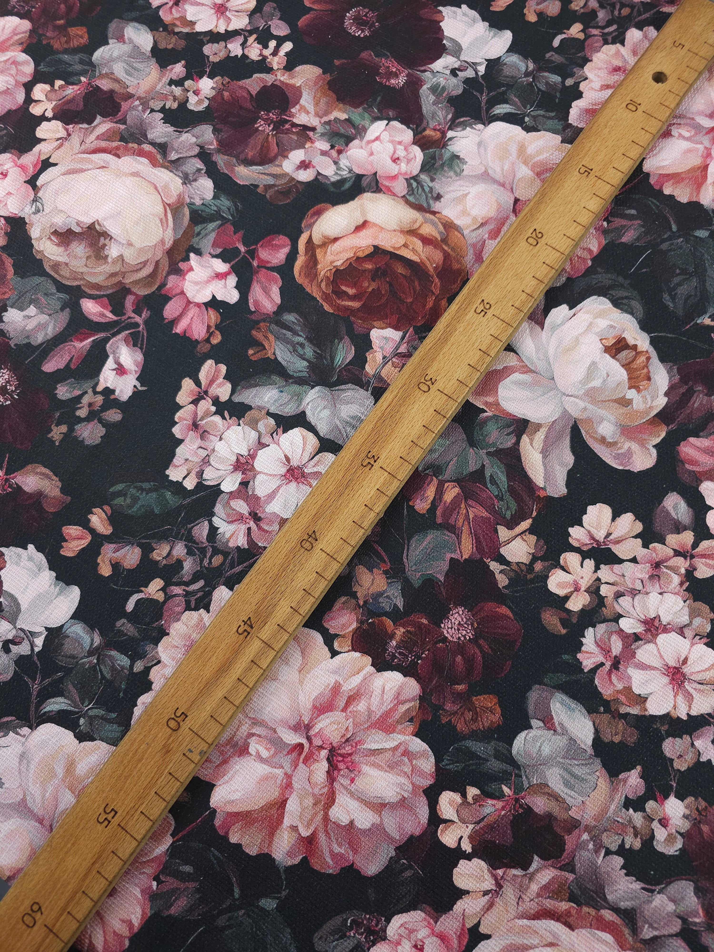 Deep Baroque Floral Bloom Lightweight Canvas Cotton