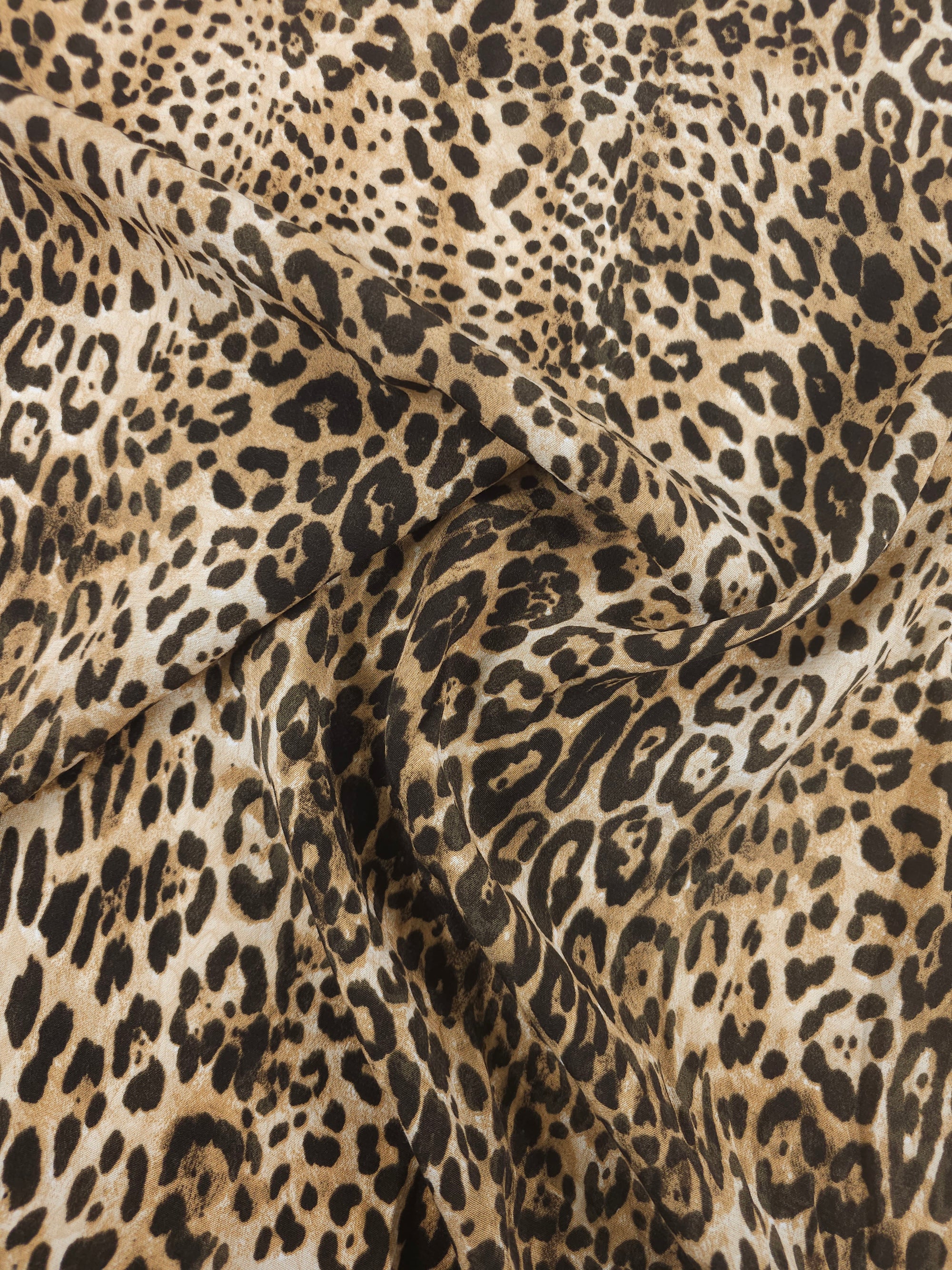 Warm Beige Irregular Smudge Leopard Viscose Crepe