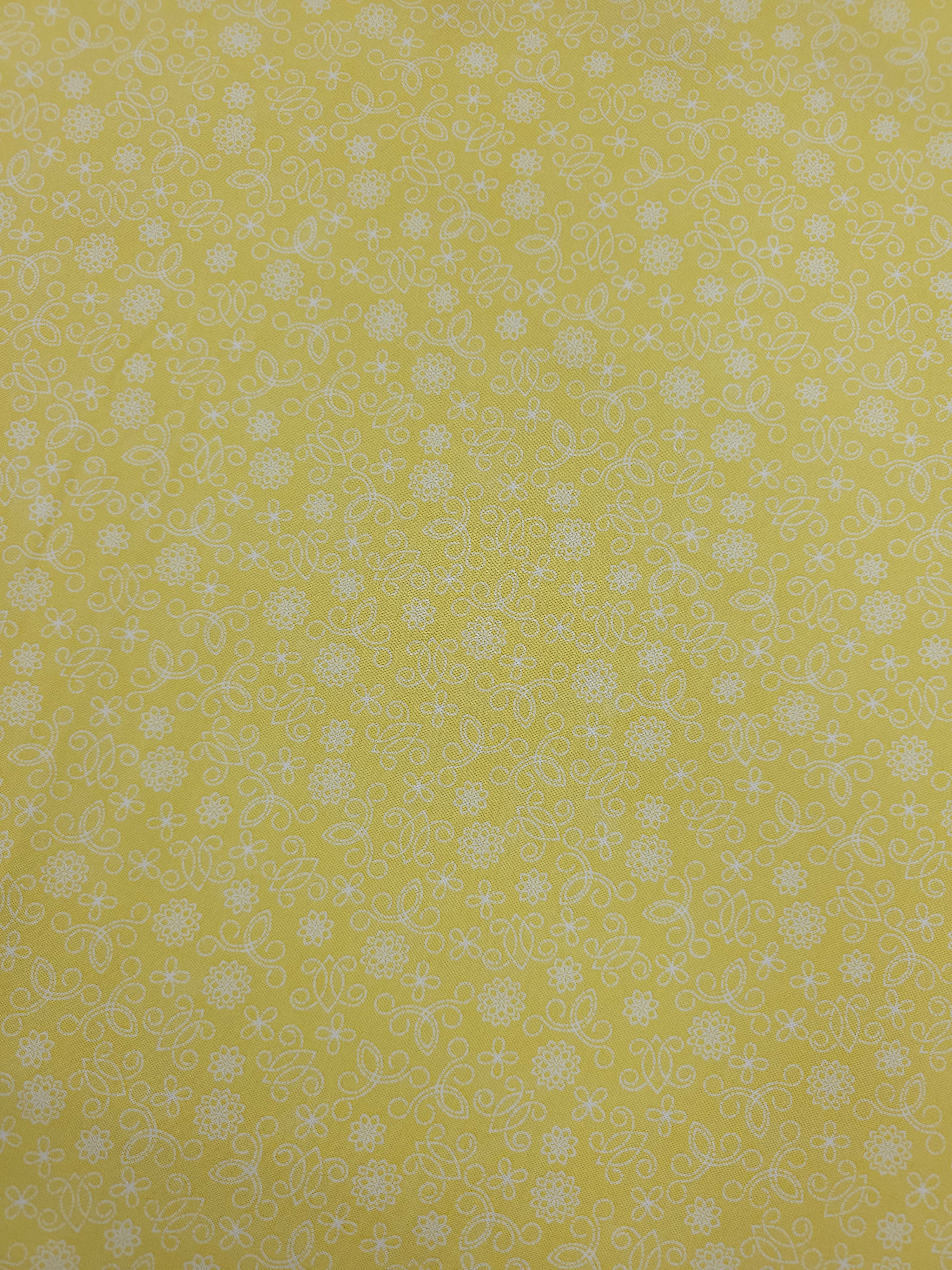 Pale Yellow Sketch Floral 100% Cotton - Benartex