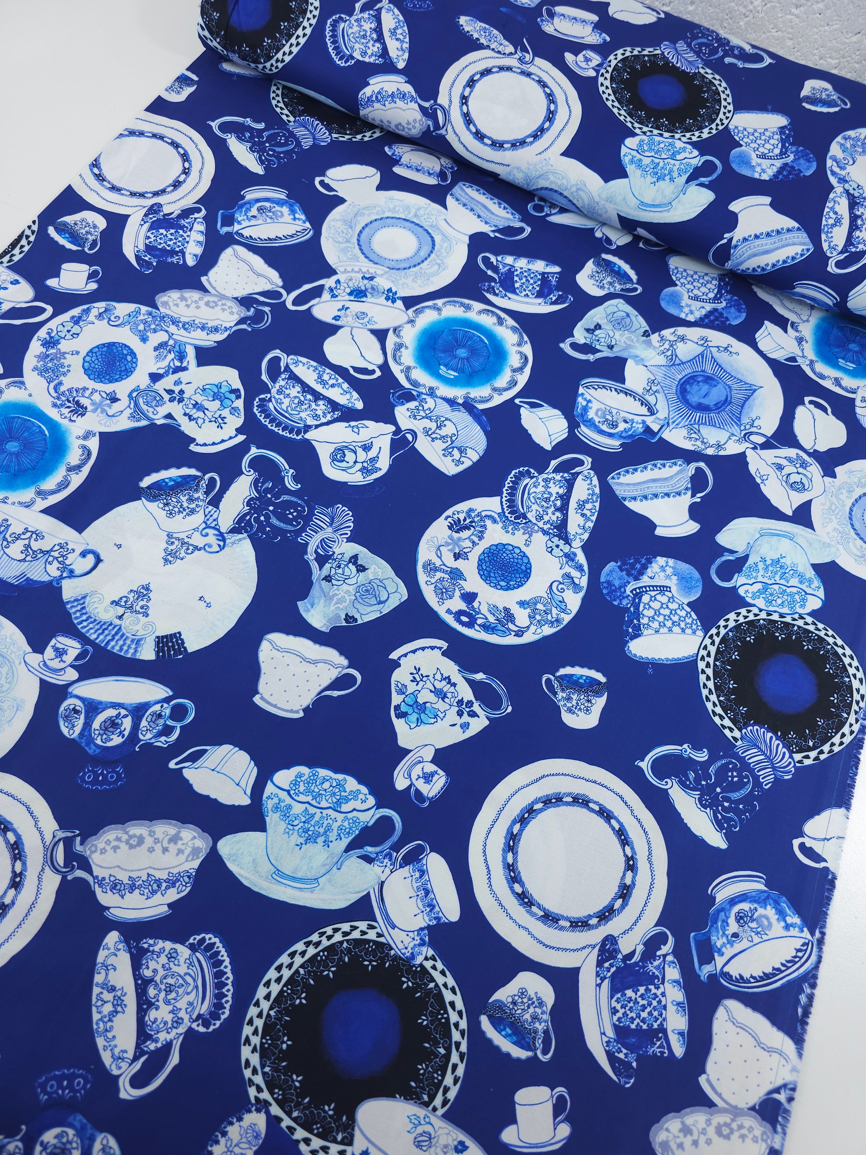 Blue Vintage Tea Party 100% Cotton - Robert Kaufman