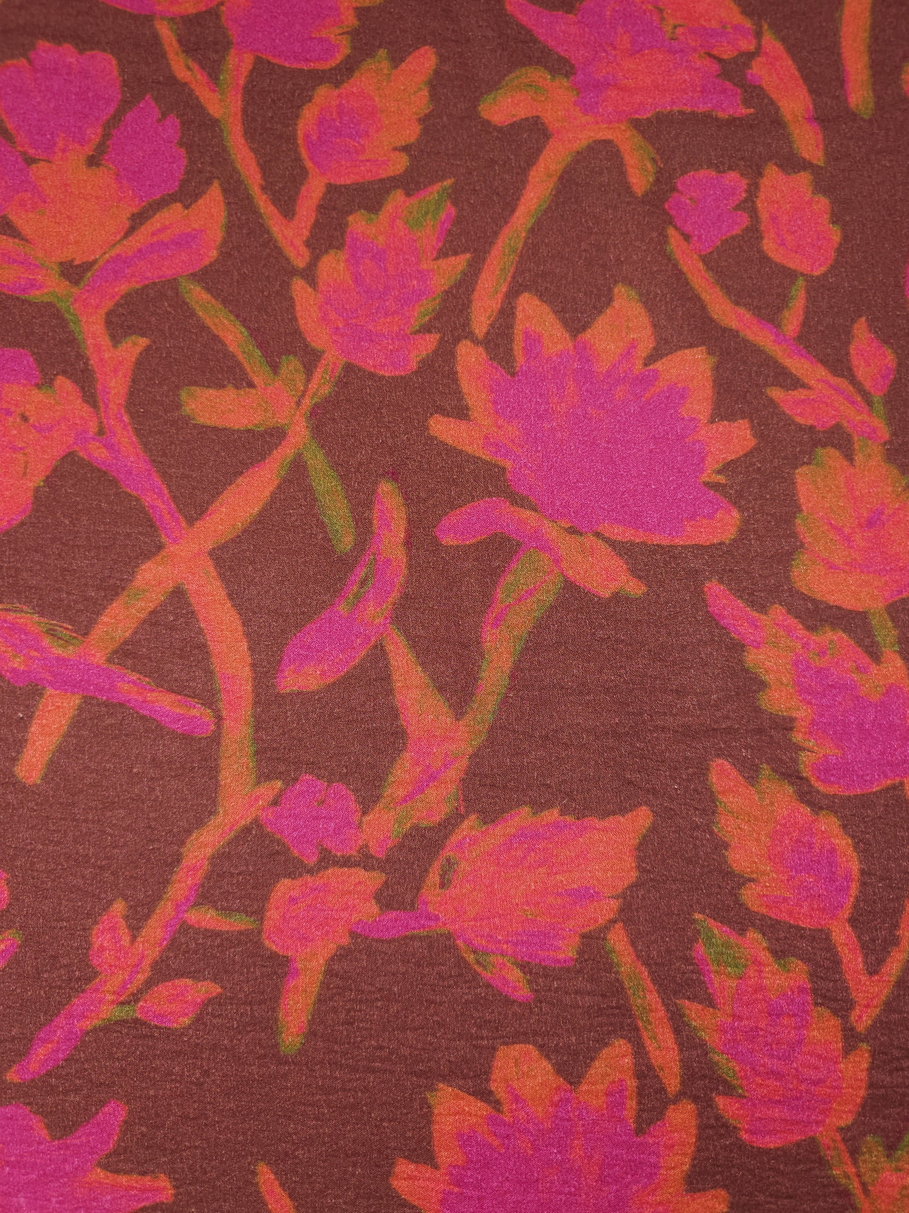 Hot Pink/Brown Wonder Floral Metallic Viscose
