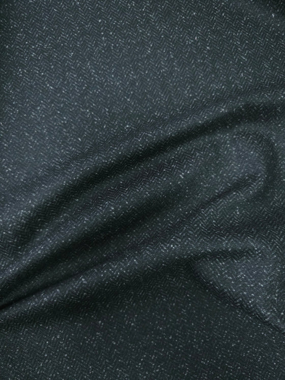 Black Speckled Herringbone Wool Suiting