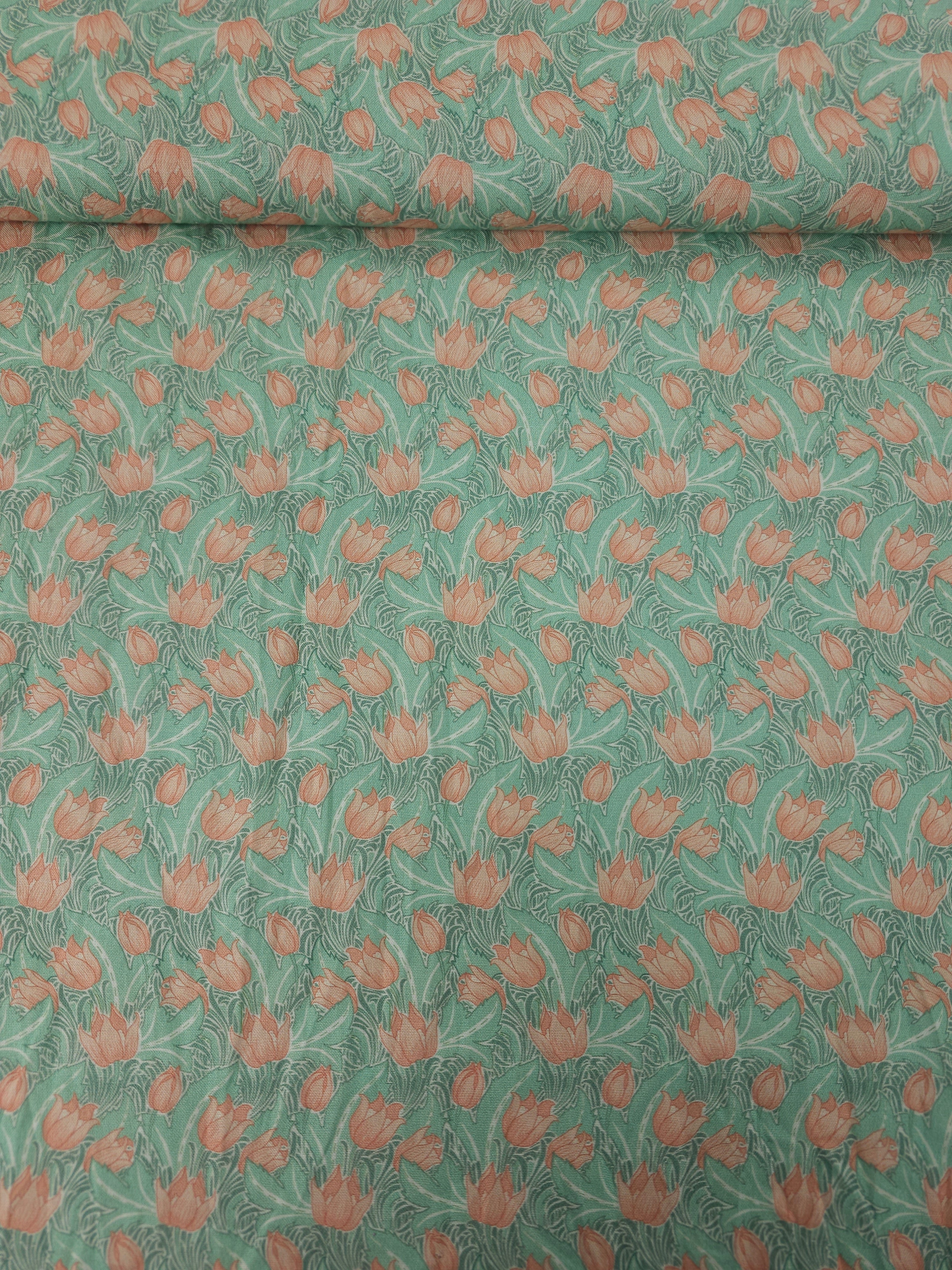 Sage/Peach Soft Tulips 100% Cotton