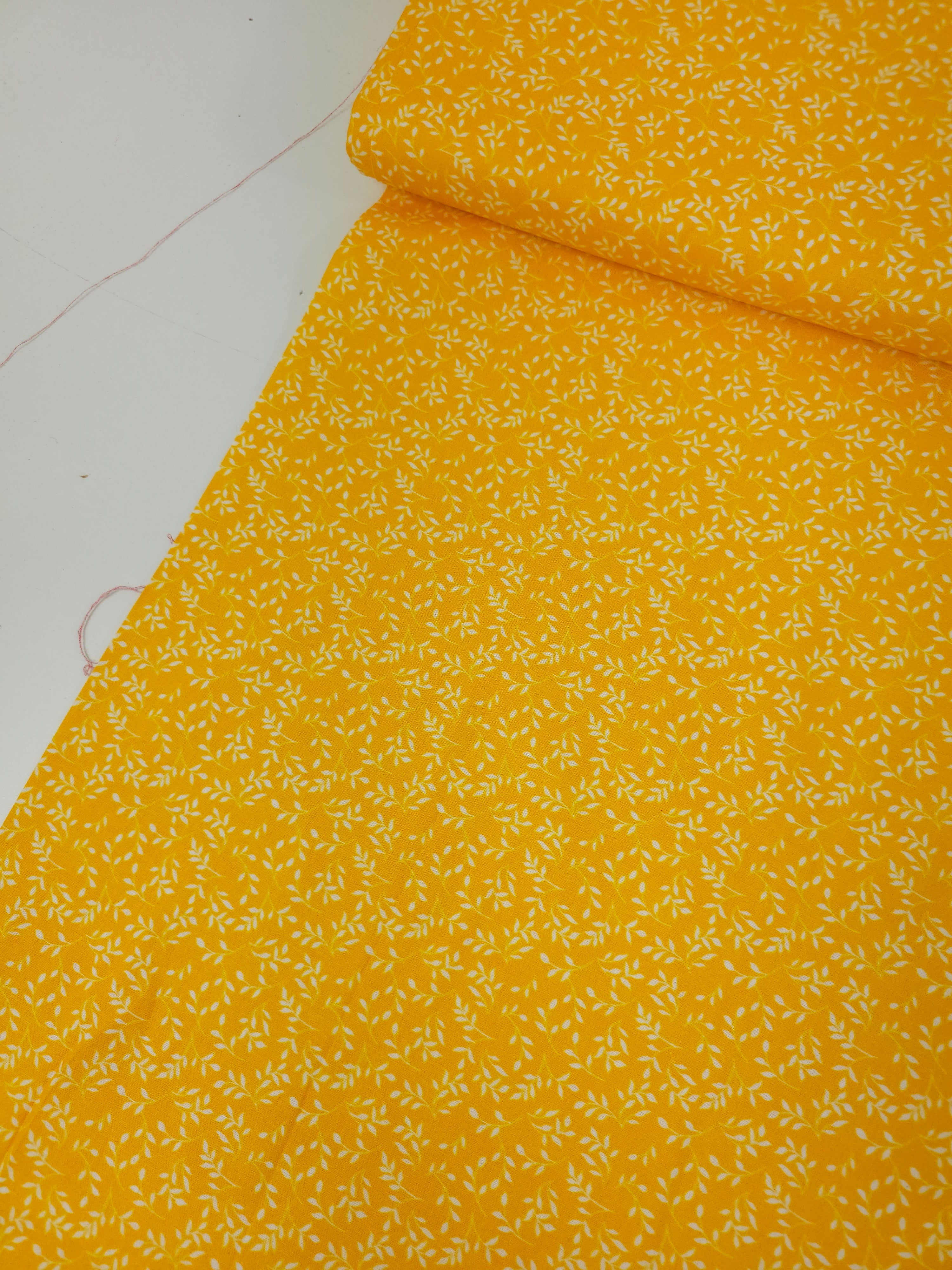 Sunshine Orange Ditsy Leaf Branch 100% Cotton