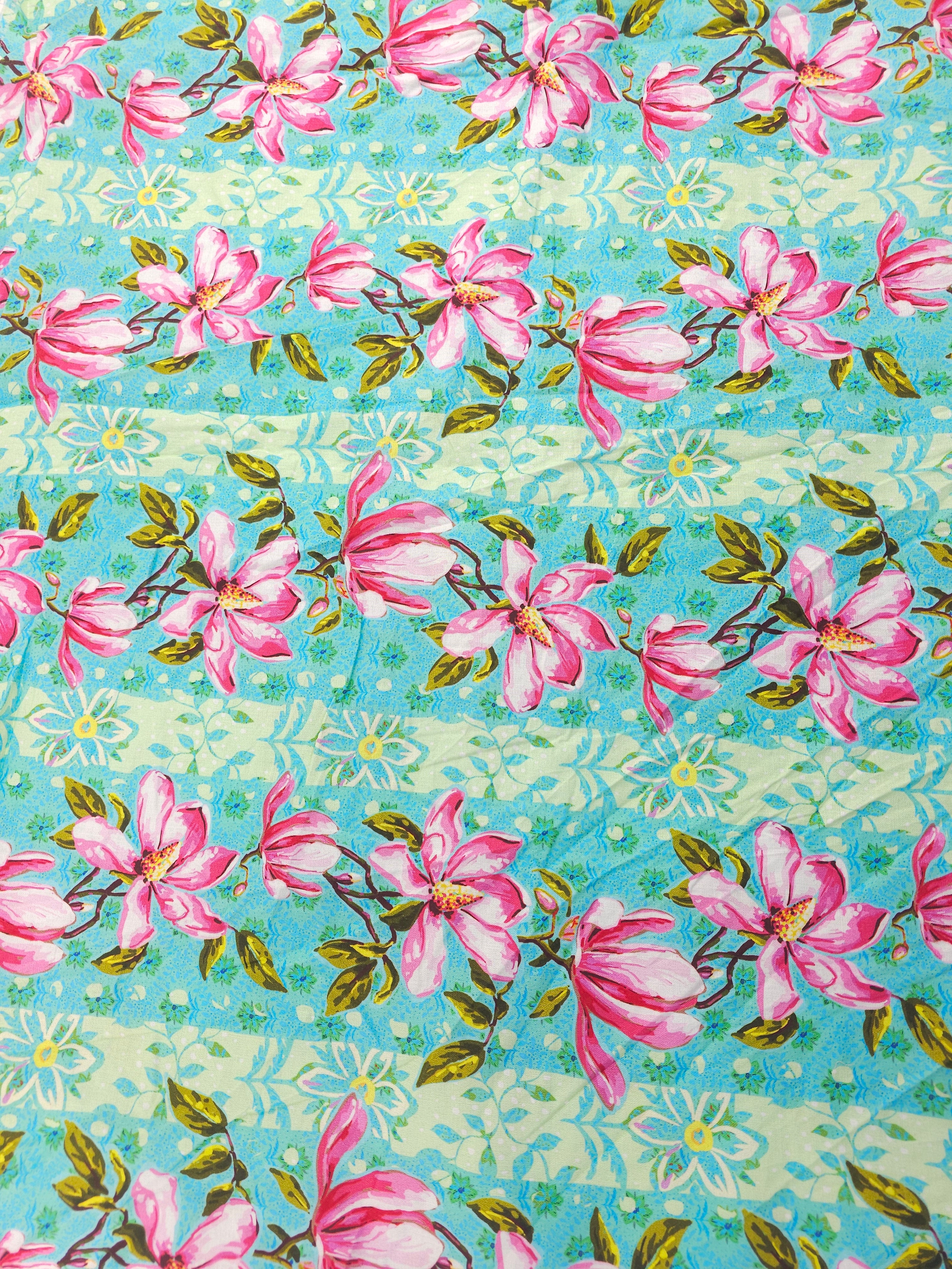 Blue floral stripe Cotton- 1.9m piece