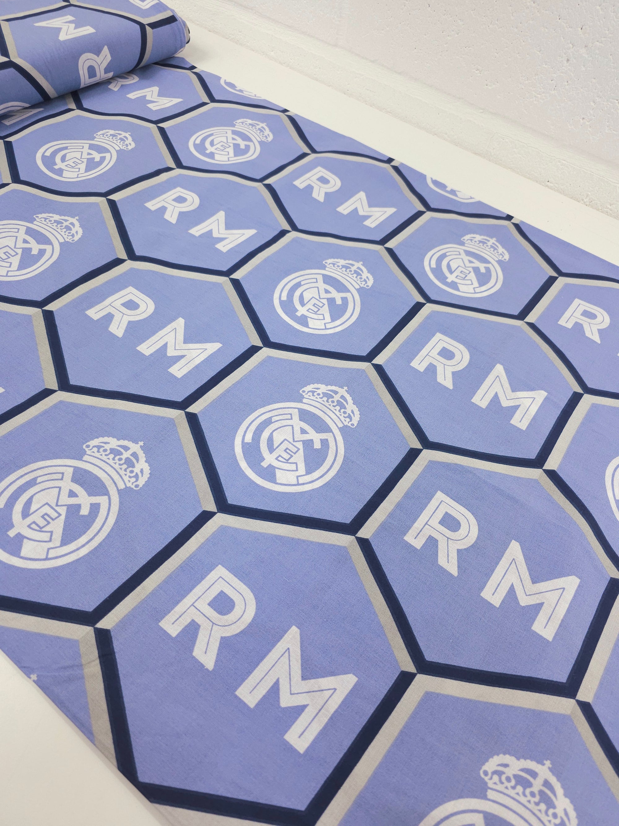 Real Madrid FC Emblem Hexagon 100% Cotton Football Fabric 94" *EXTRA WIDE*