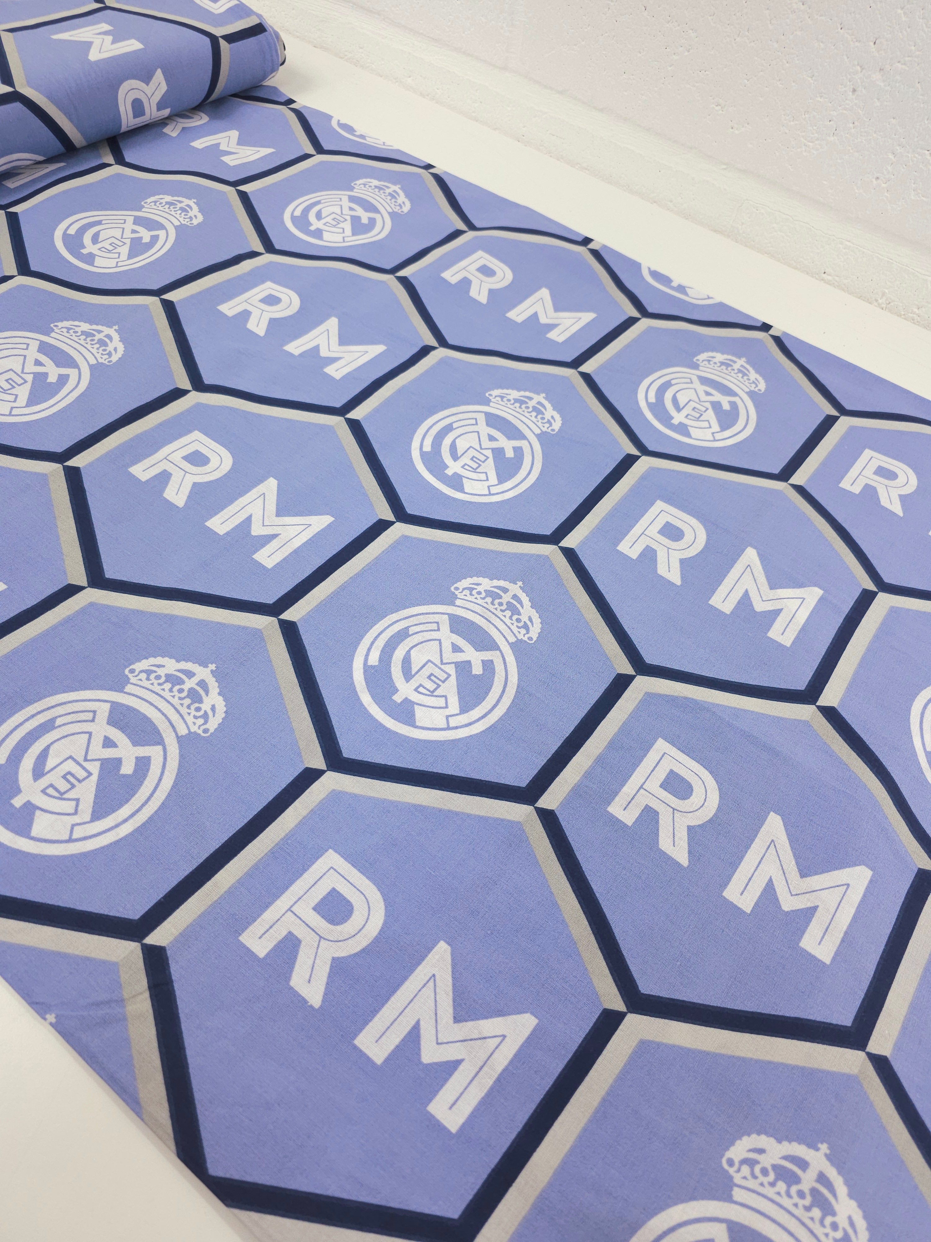 Real Madrid FC Emblem Hexagon 100% Cotton Football Fabric 94" *EXTRA WIDE*