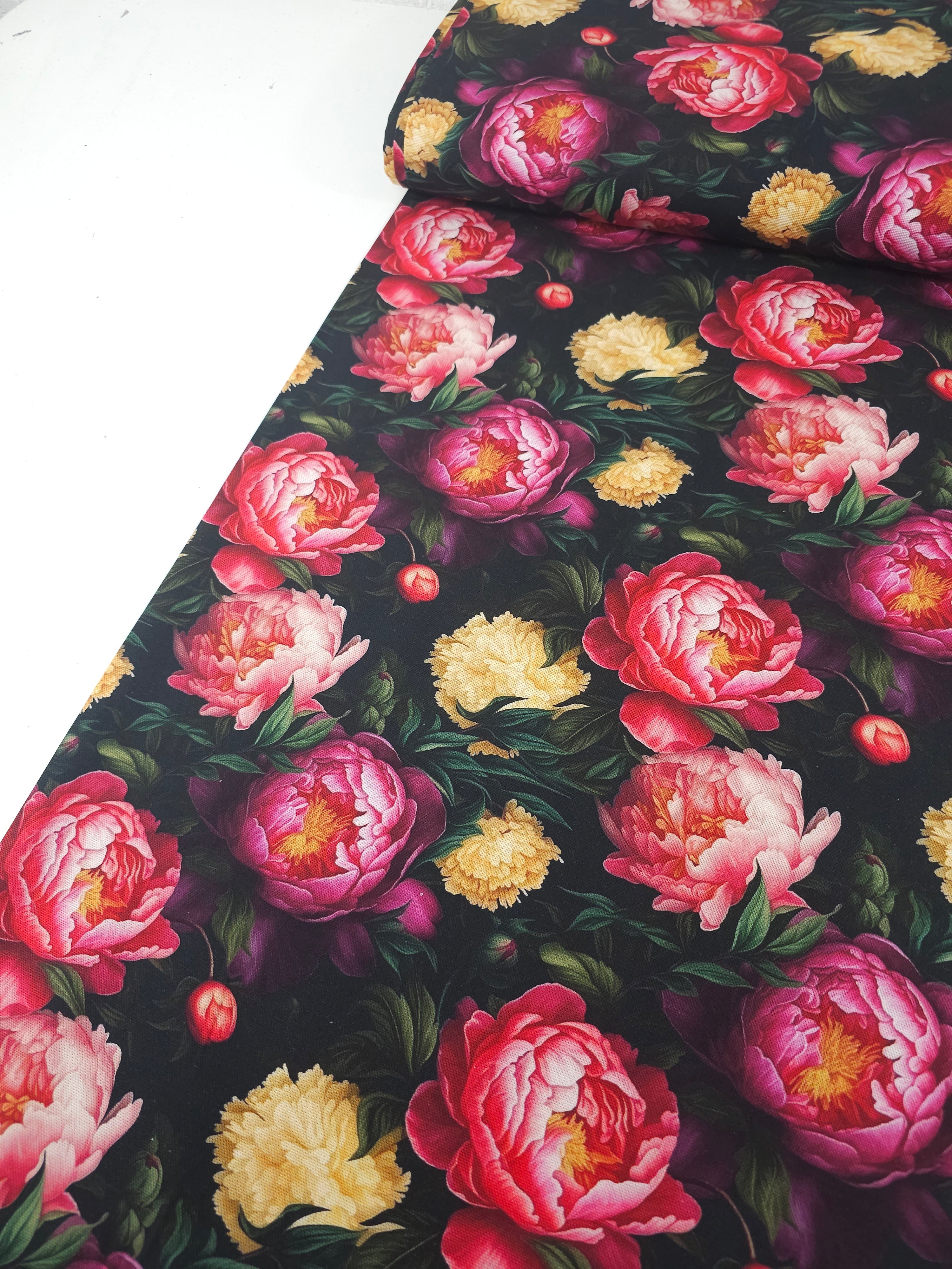Deep Peony Garden Canvas Cotton