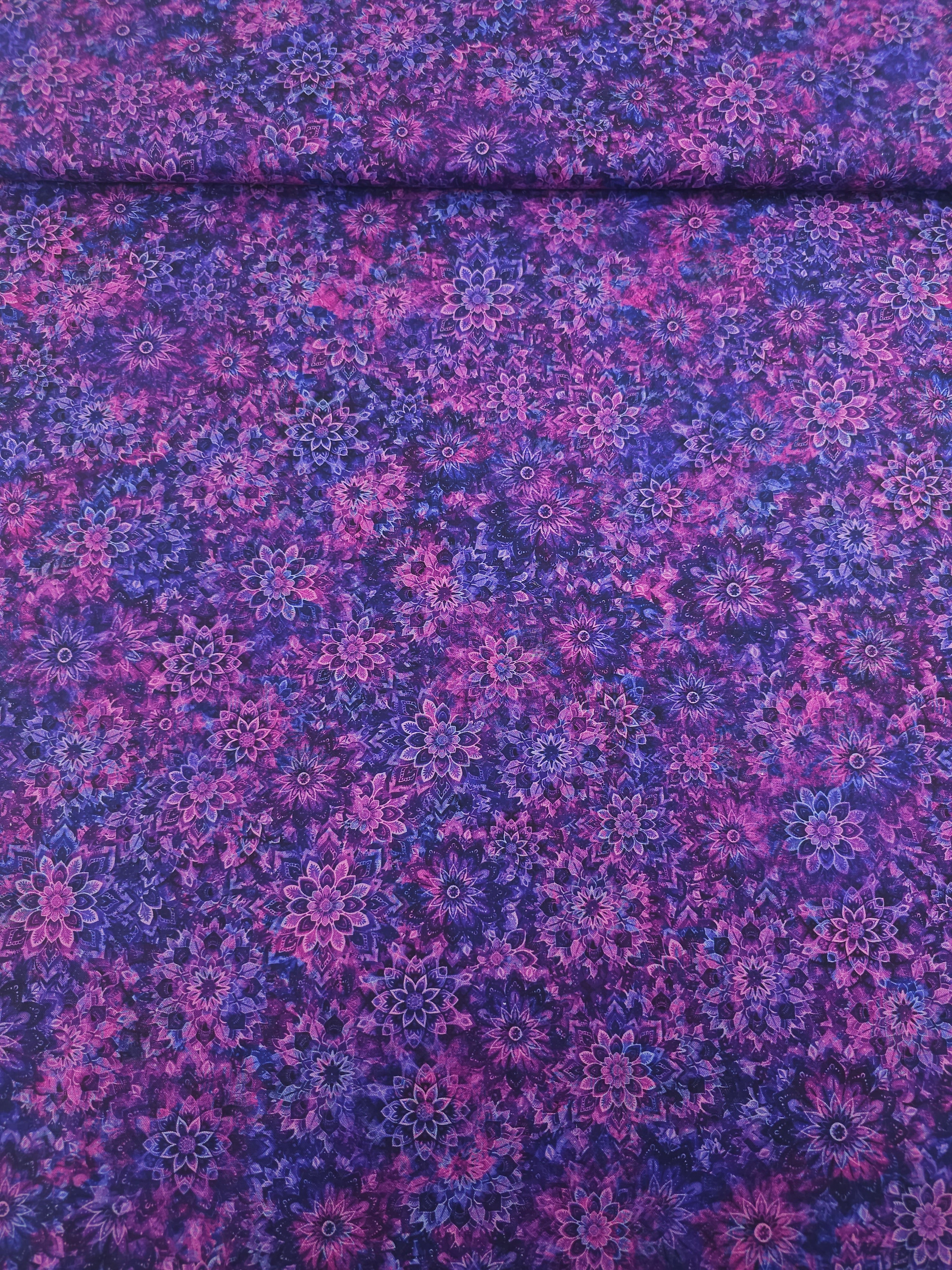 Purple/Pink Dancing Dahlias Kaleidoscope 100% Cotton