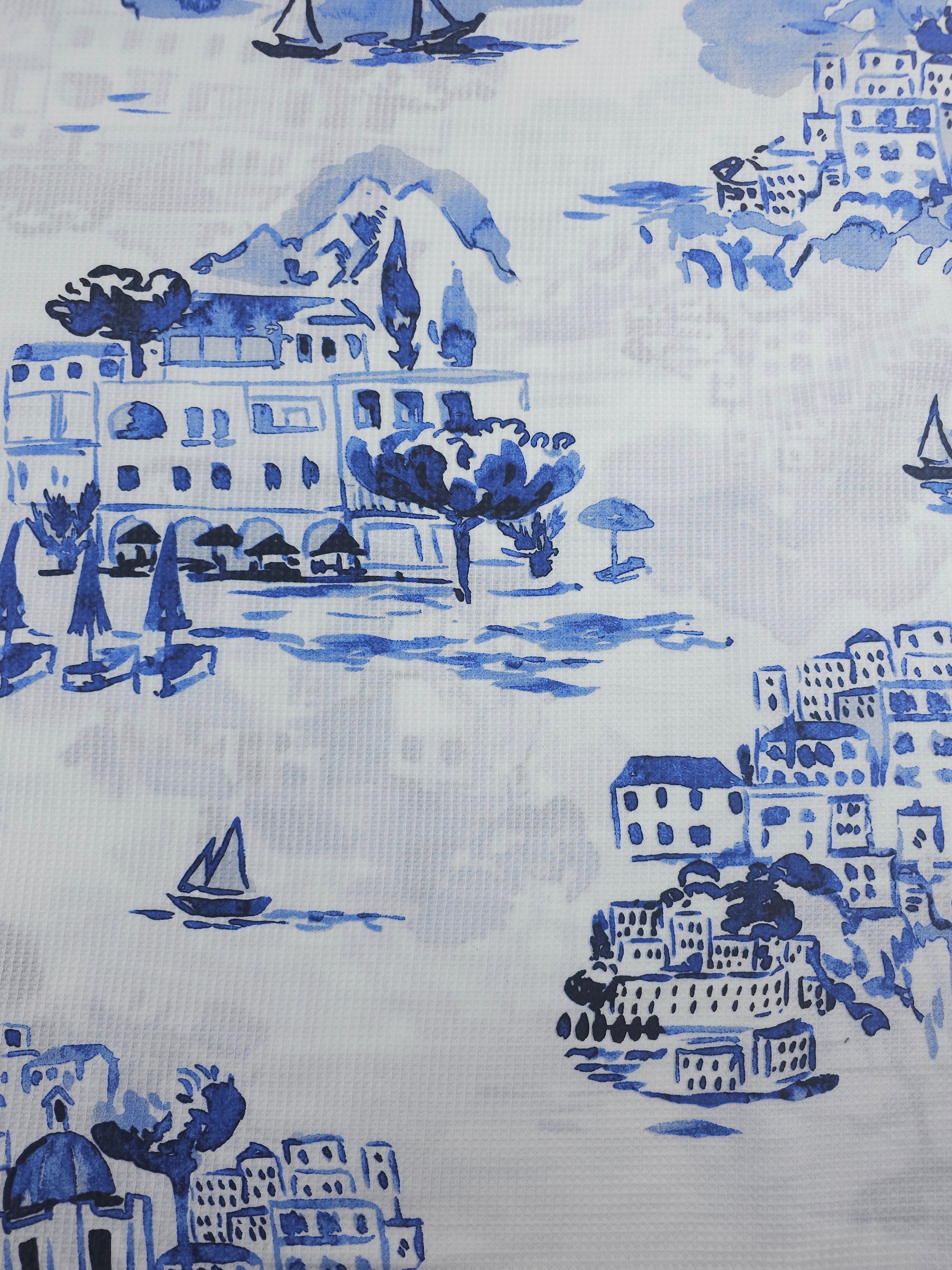 Blue/White Boat Lake Soft Waffle Cotton *EXTRA WIDE*