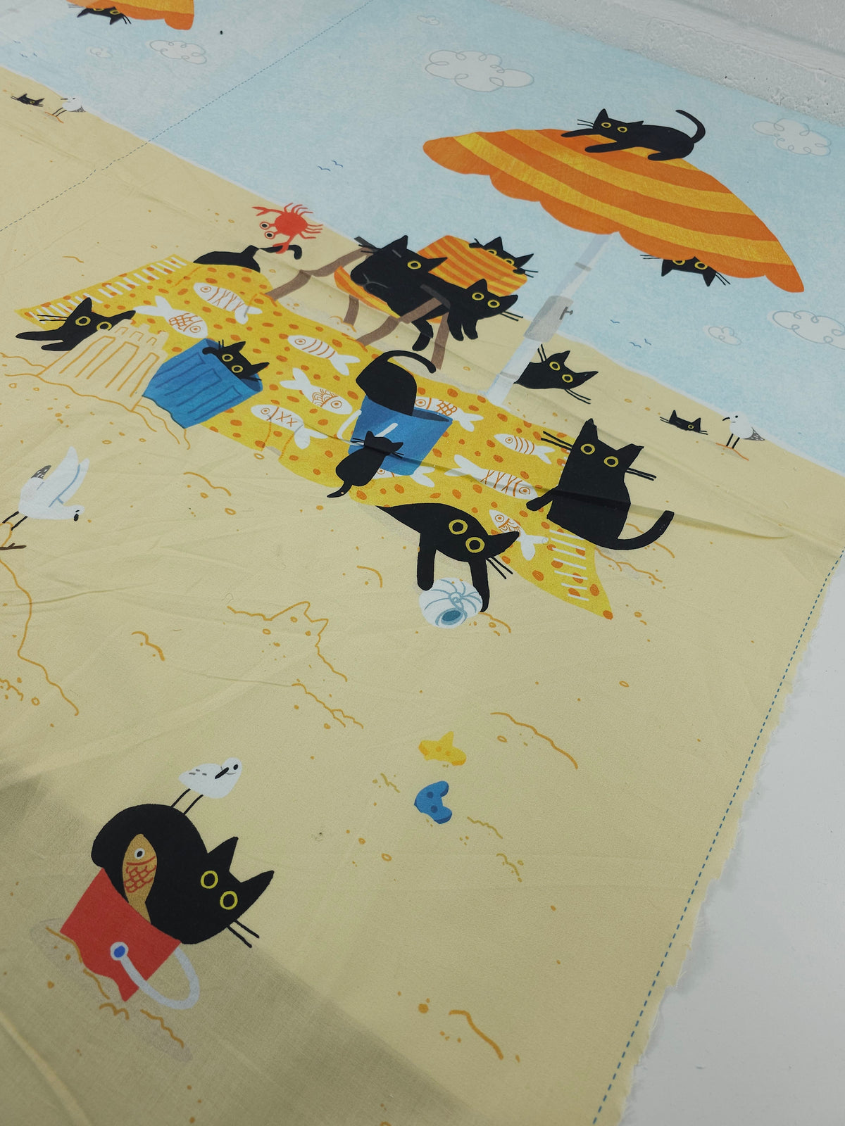 Cats On The Beach 100% Cotton - 60cm Panel