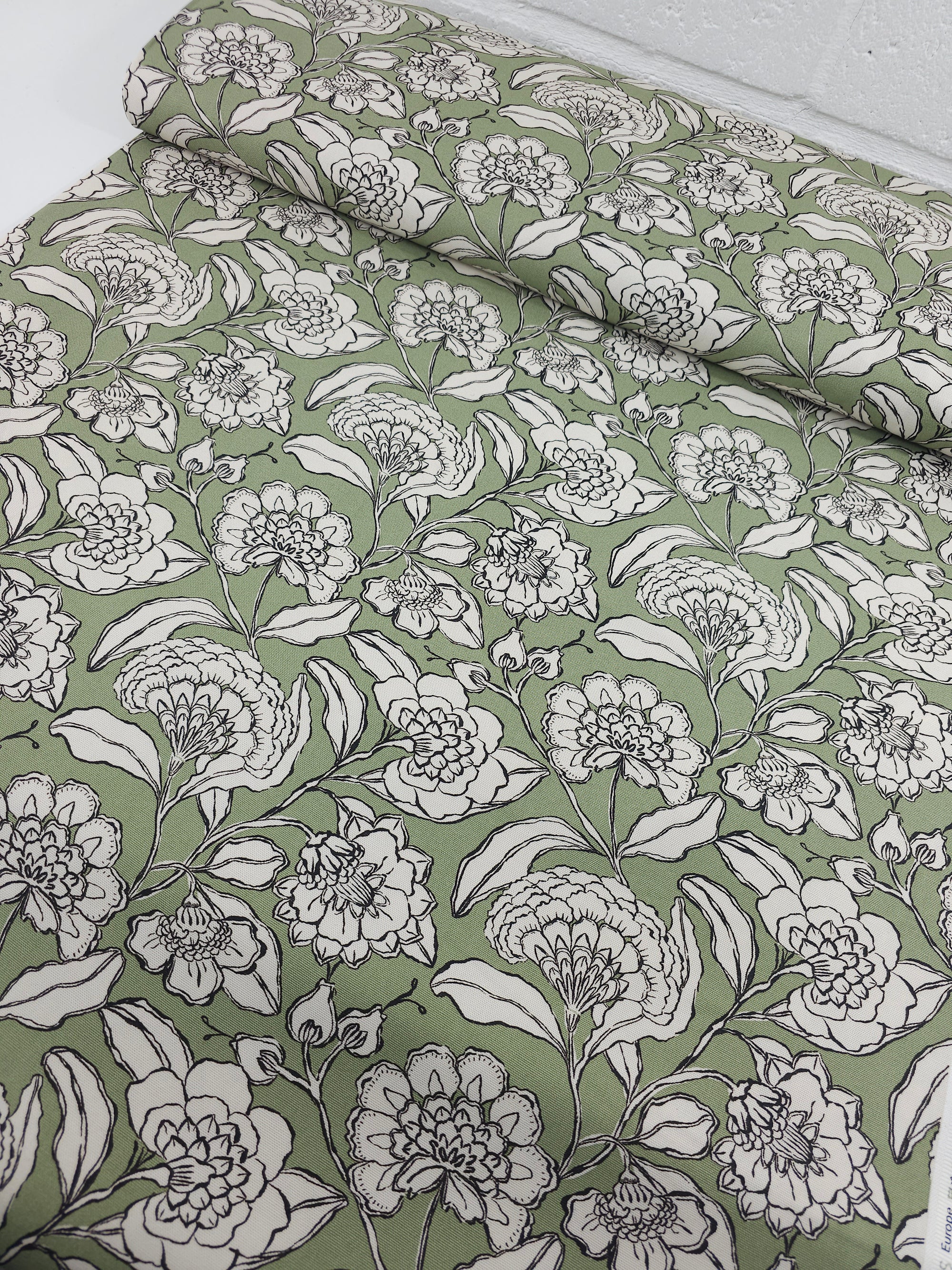 Sage Green Sketch Floral Lightweight Canvas Cotton