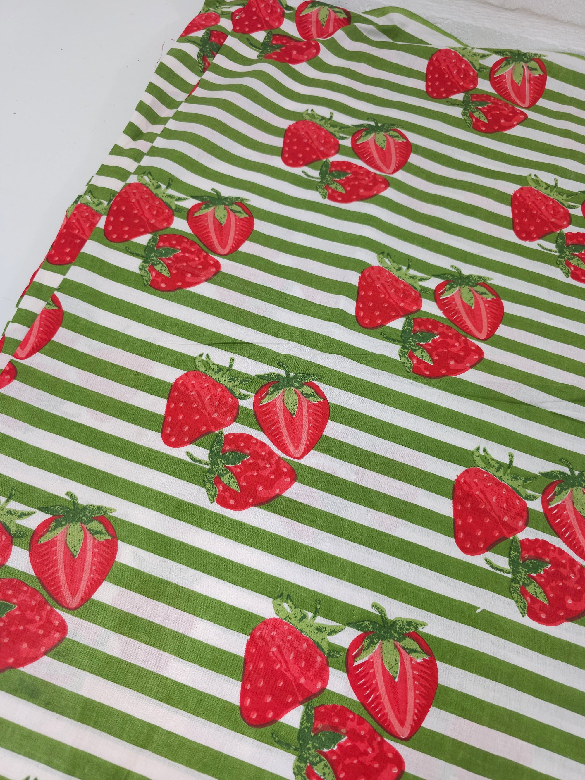 Green Strawberry Stripe Lightweight Cambric Cotton