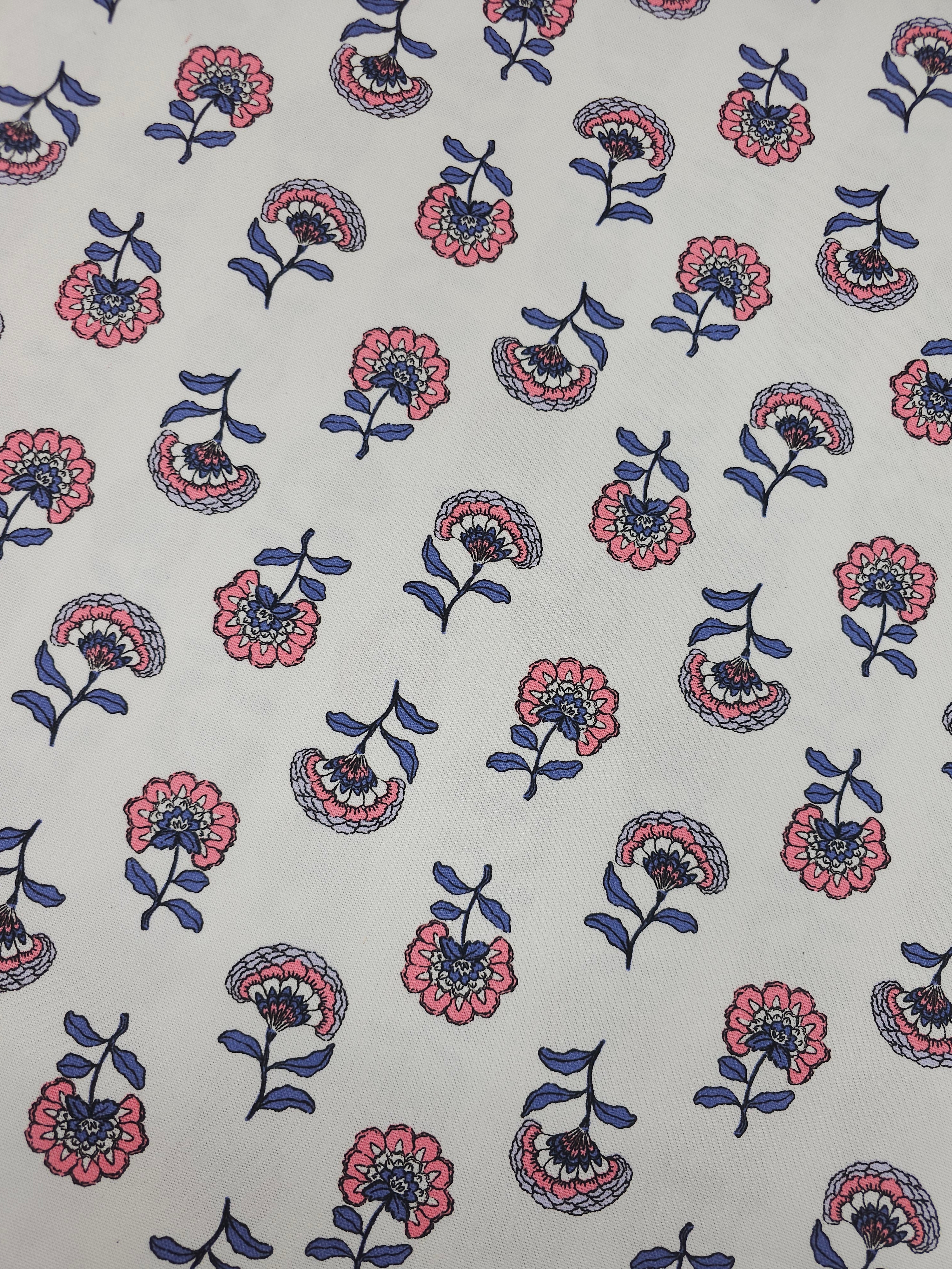 Pink/Periwinkle Floating Flowers Lightweight Canvas Cotton