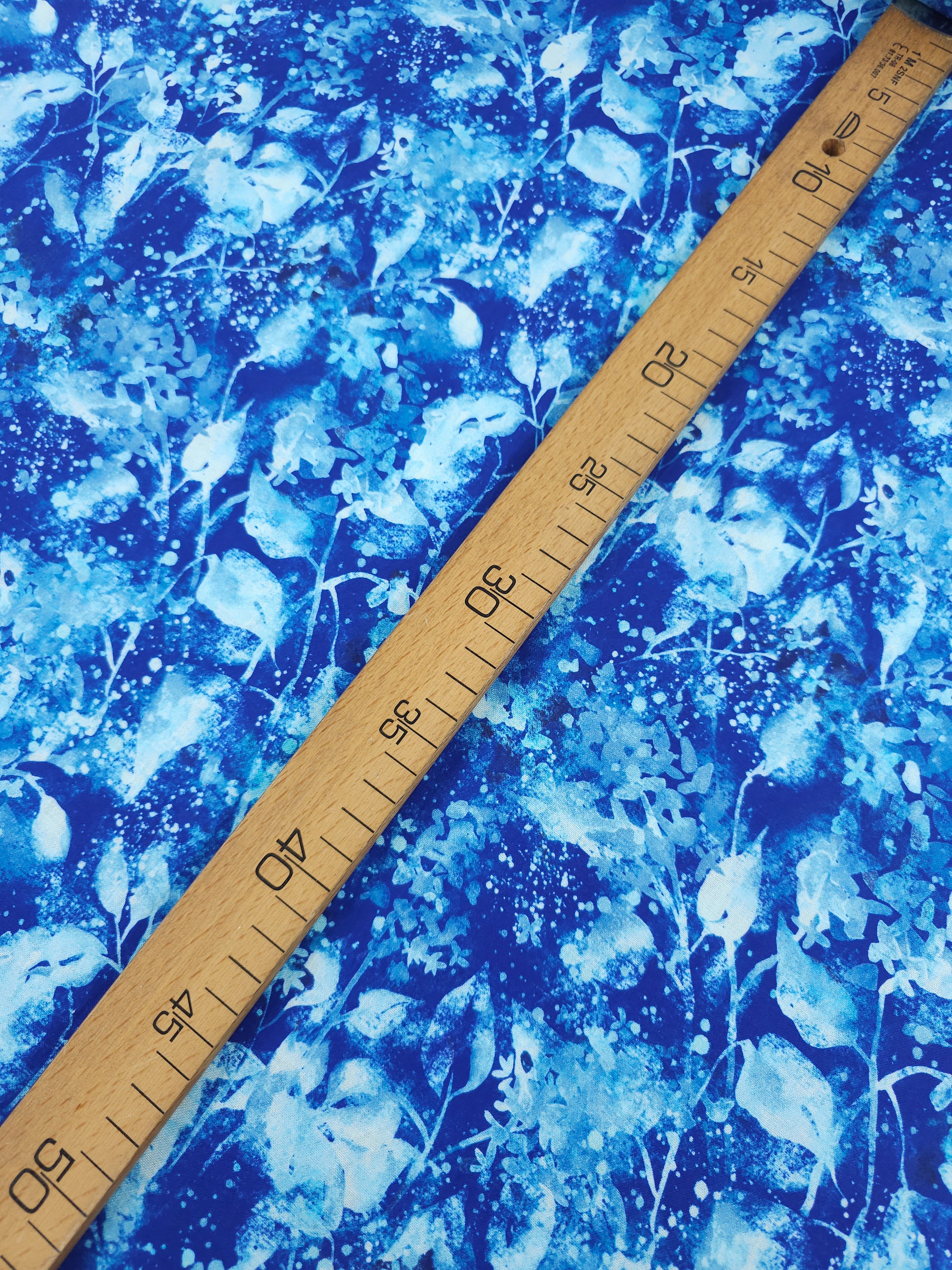 Blue Frosted Leaves 100% Cotton