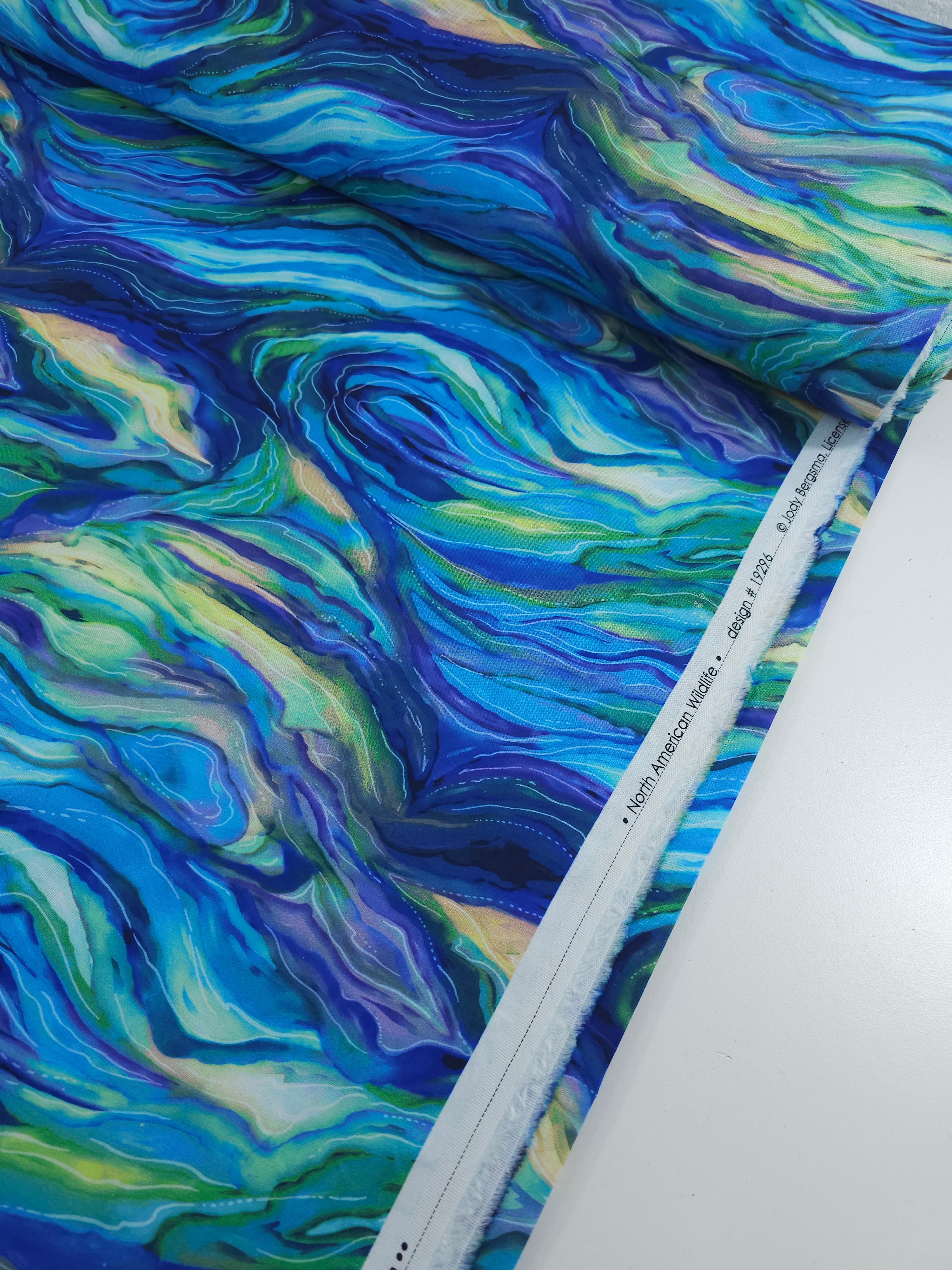 Blue/Green Wild Marble 100% Cotton 104" - Robert Kaufman