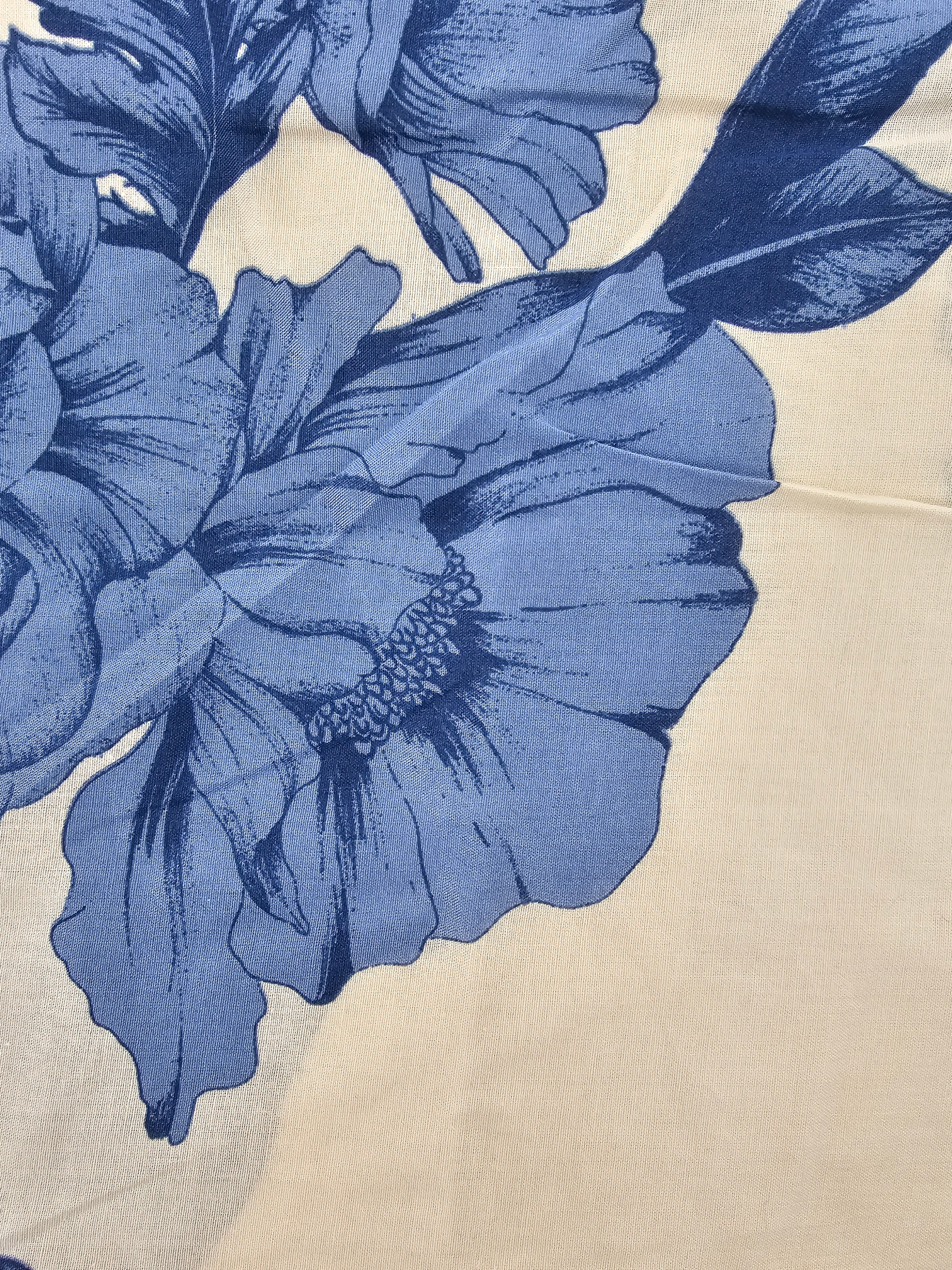Large blue flowers on cream Viscose- 6m piece