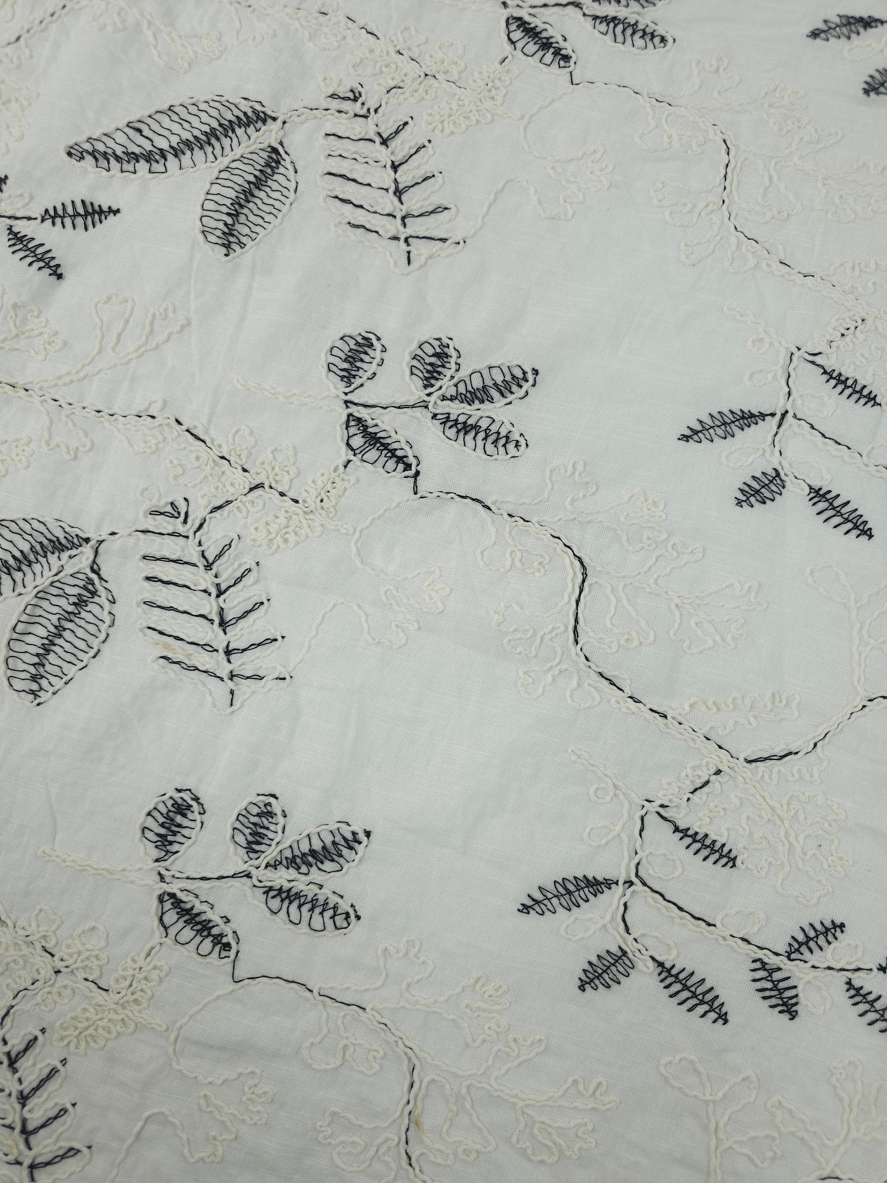 Black/Ivory Leaf Trail Cotton Slub Broderie Anglaise