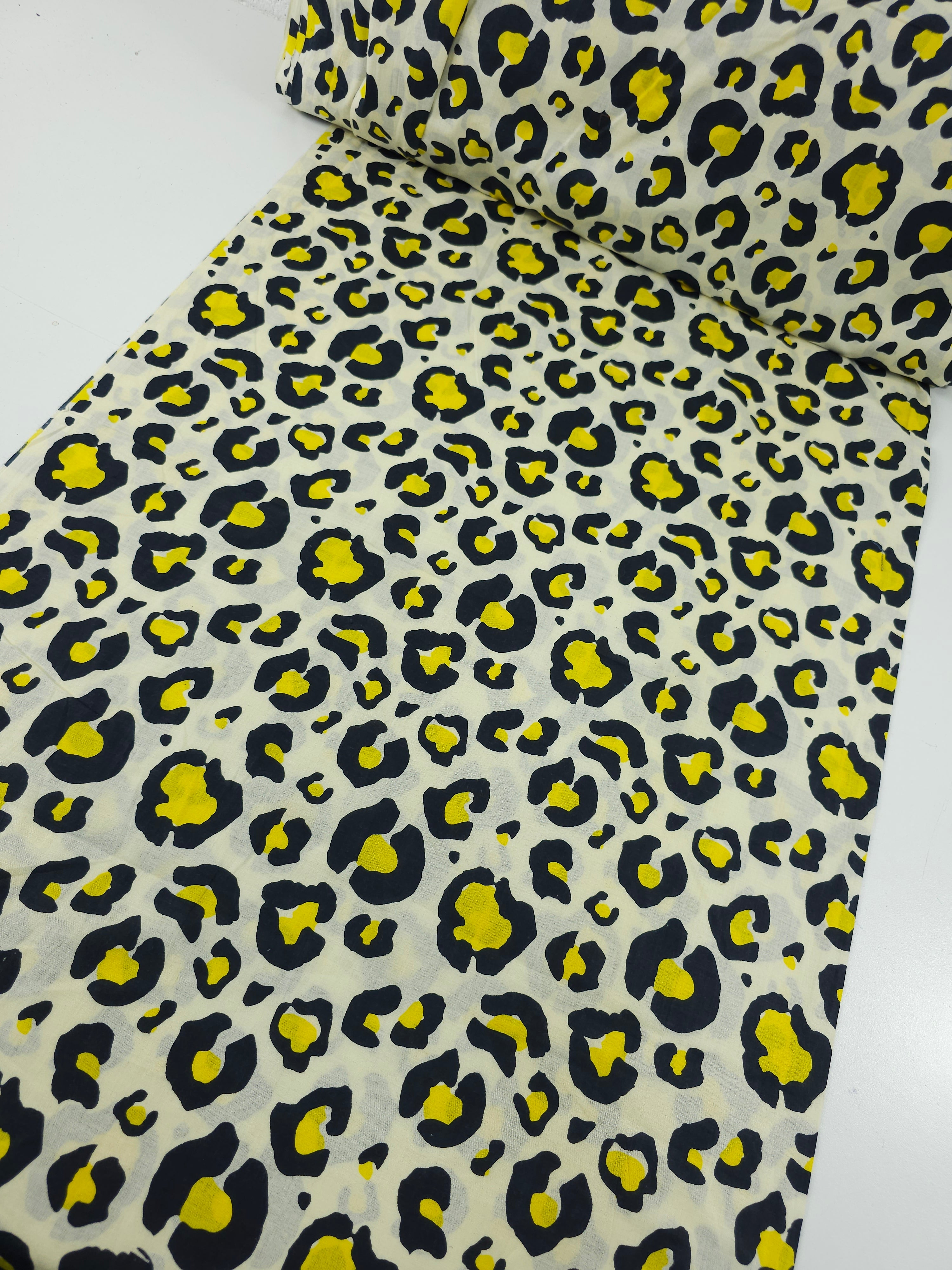 Yellow/Cream Leopard Cambric Cotton