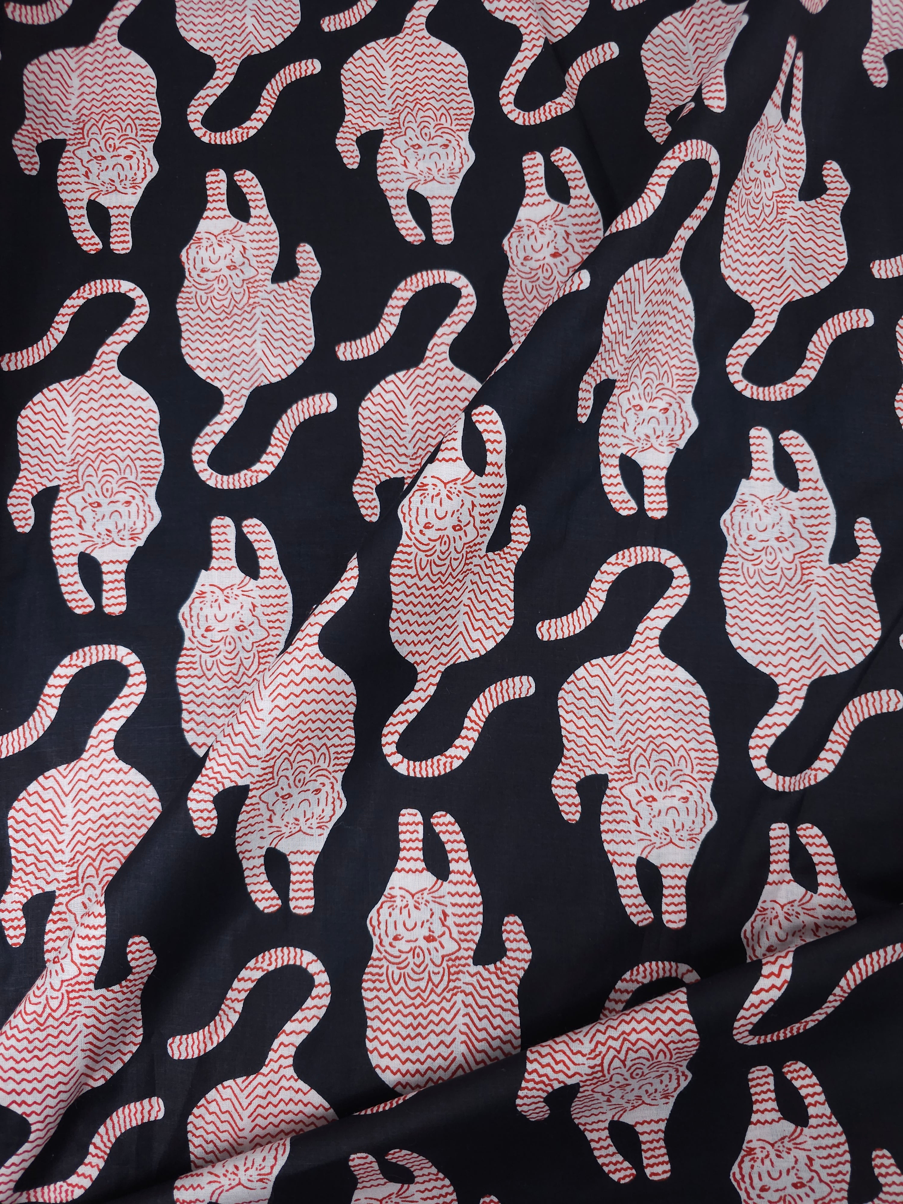 Red/Black Tiger Block Print Cotton