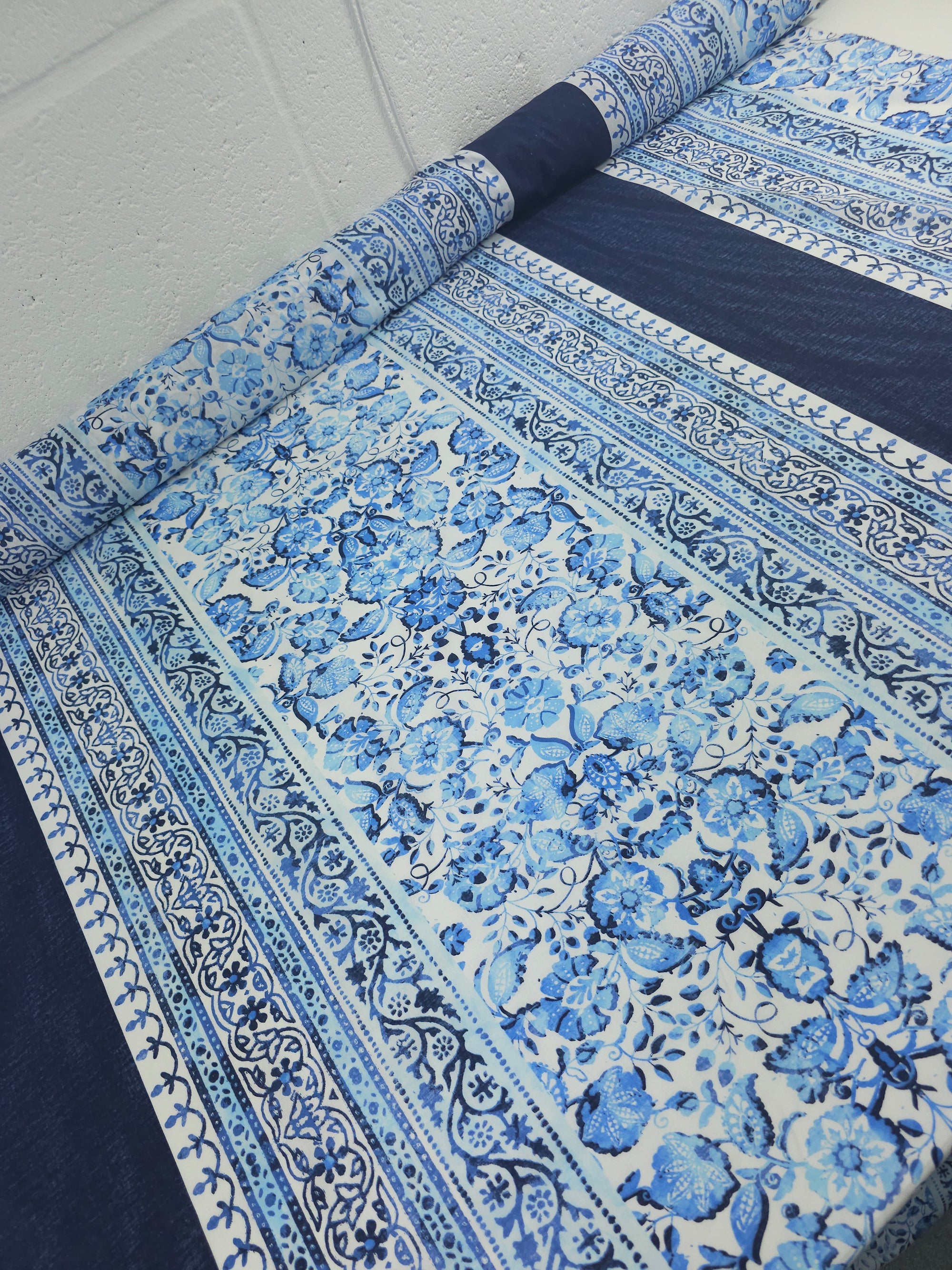 Blue/Navy Washed Floral Stripe Lightweight Cotton