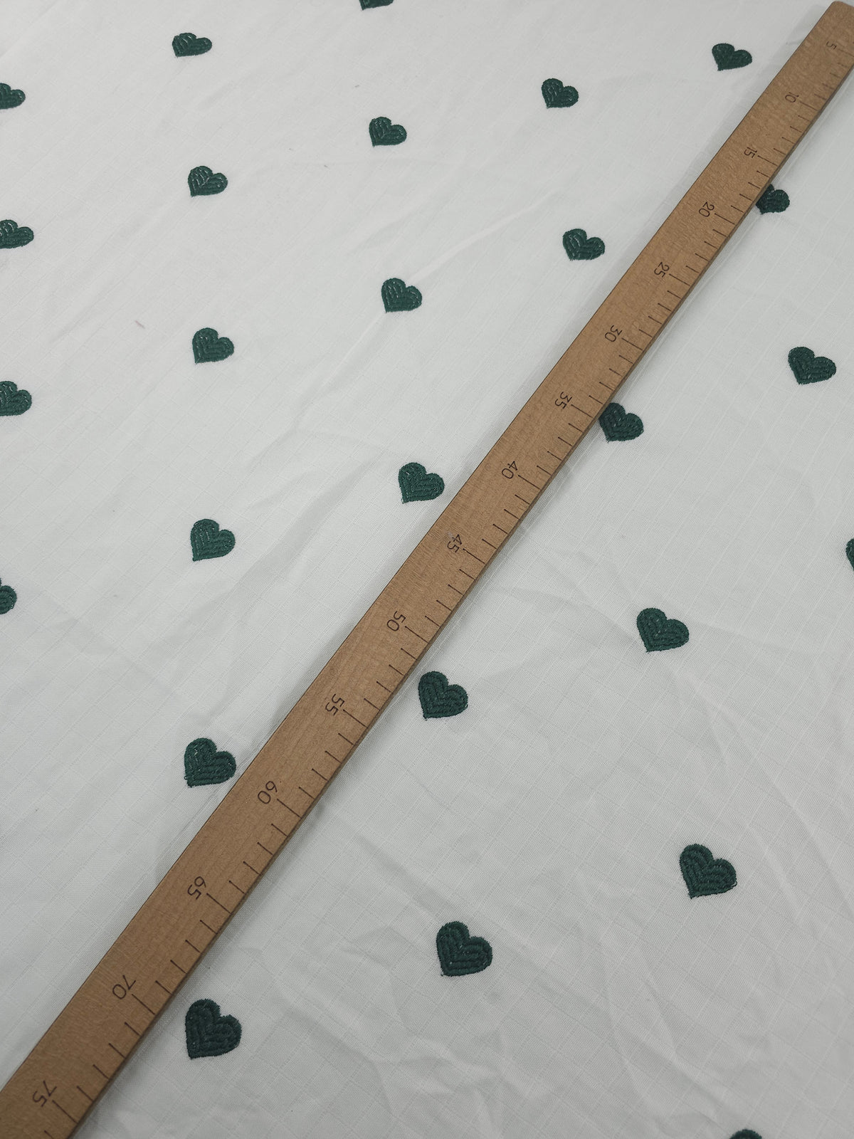 Dark Green Embroidered Hearts Grid Double Gauze
