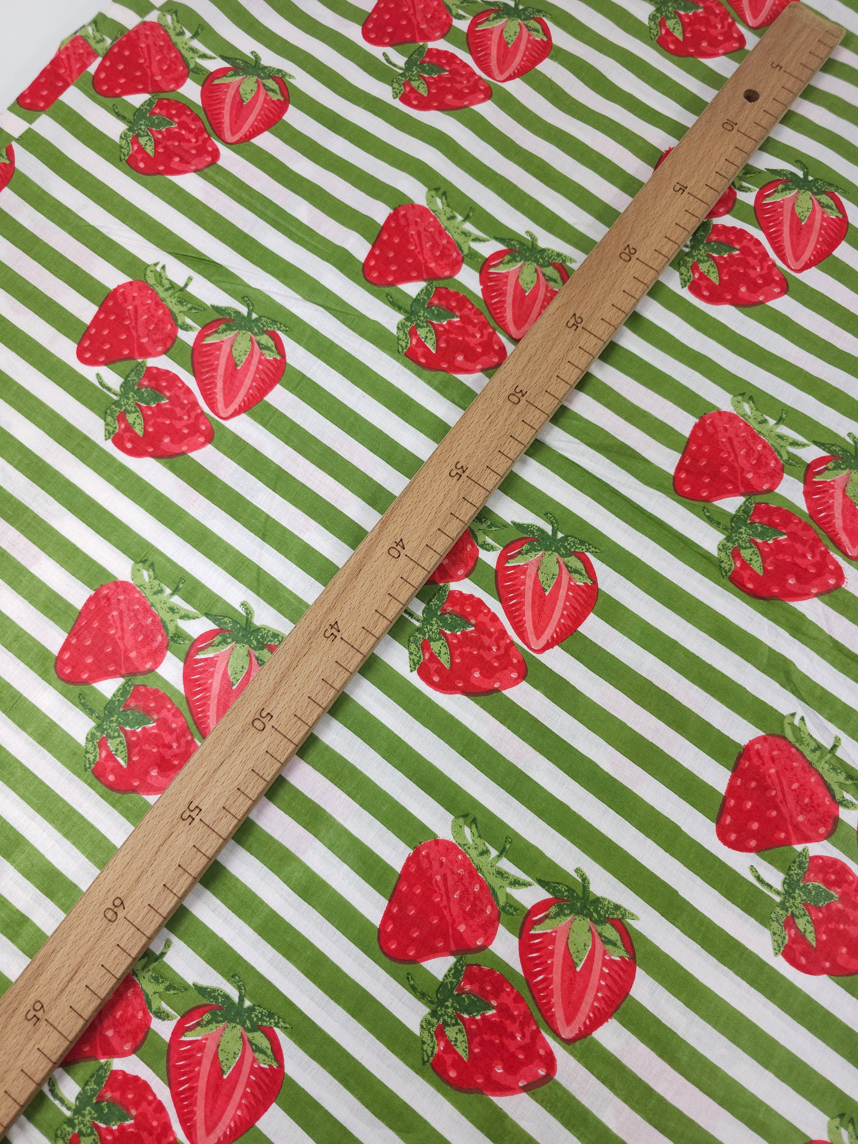 Green Strawberry Stripe Lightweight Cambric Cotton