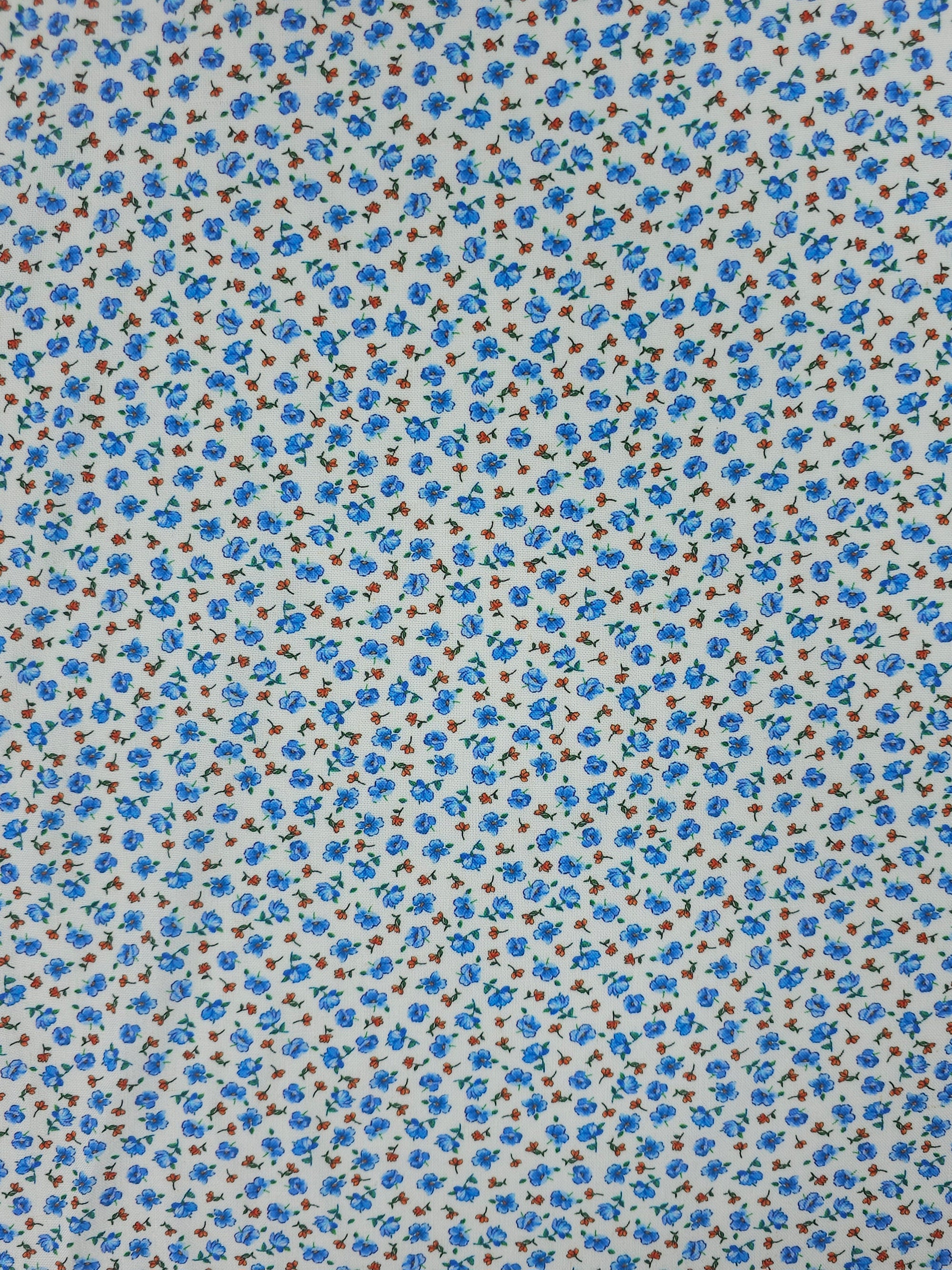 Blue/Red Ditsy Floating Floral Viscose Linen