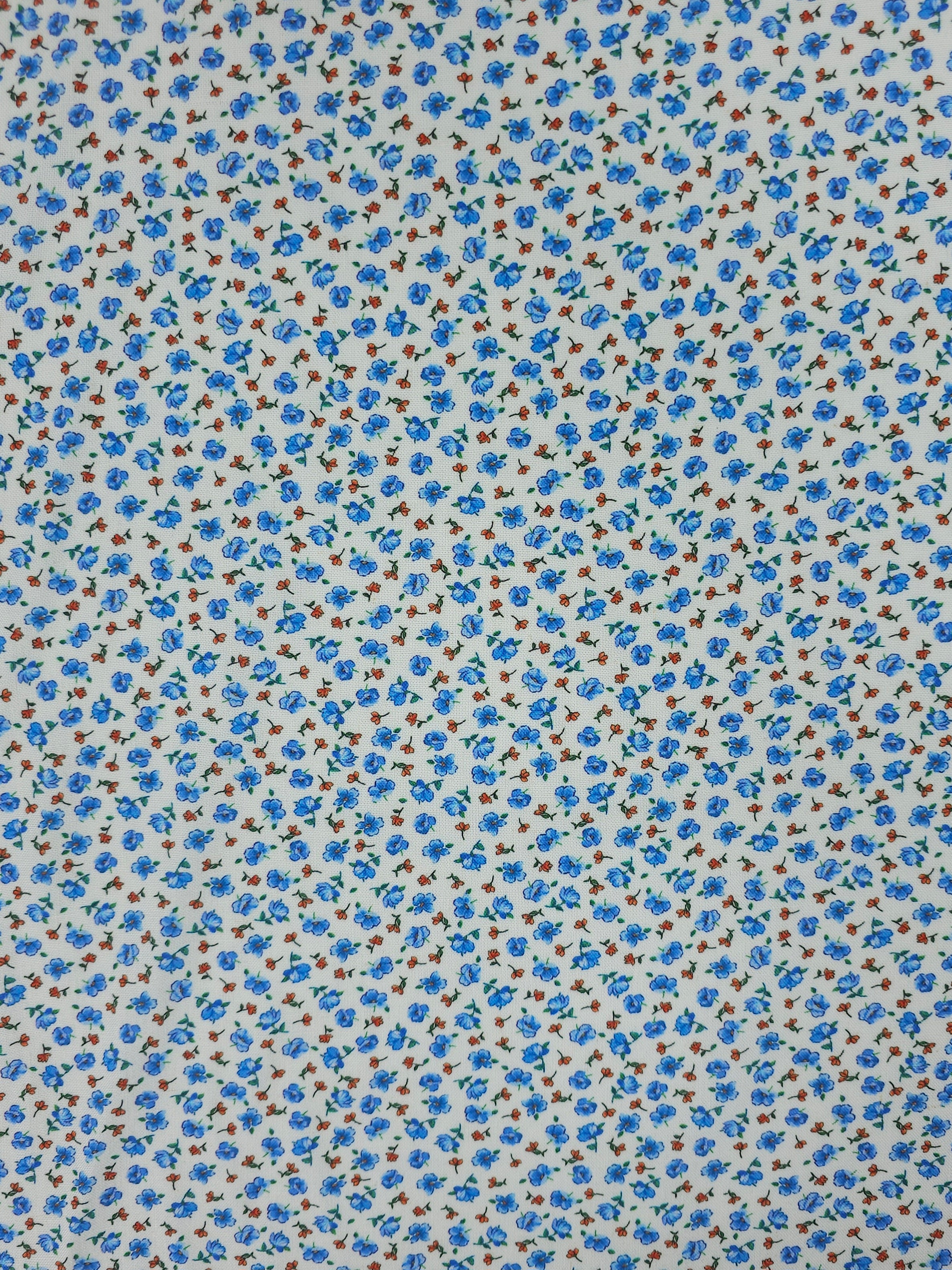 Blue/Red Ditsy Floating Floral Viscose Linen